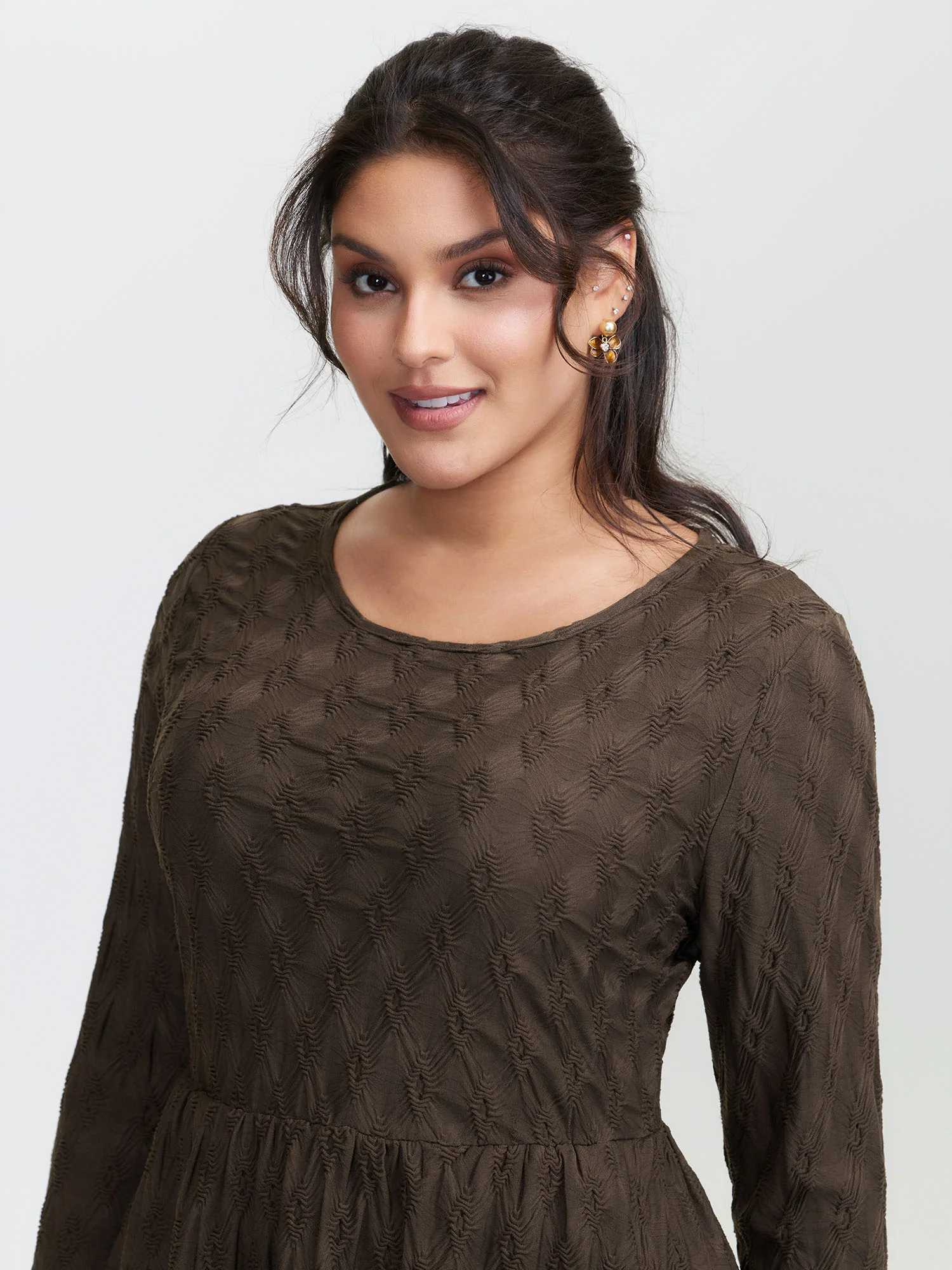 Textured Stretchy Pockets Midi Knit Dress - Image 2