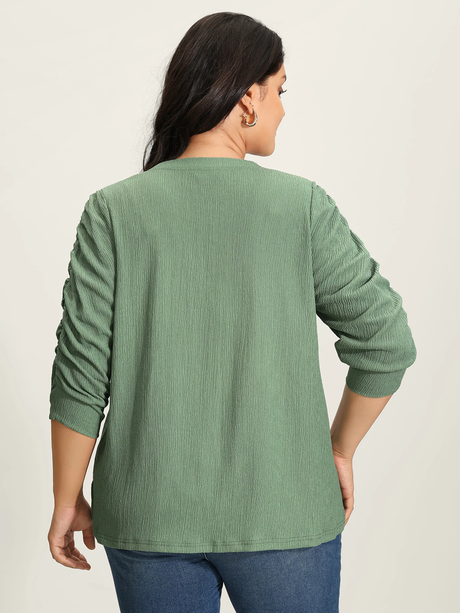Textured Stretchy Three-Quarter Sleeve T-Shirt - Image 5