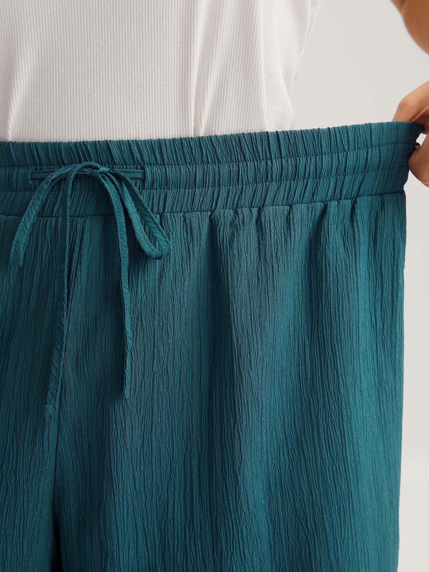 Textured Stretchy Waist Airy Pants - Image 2