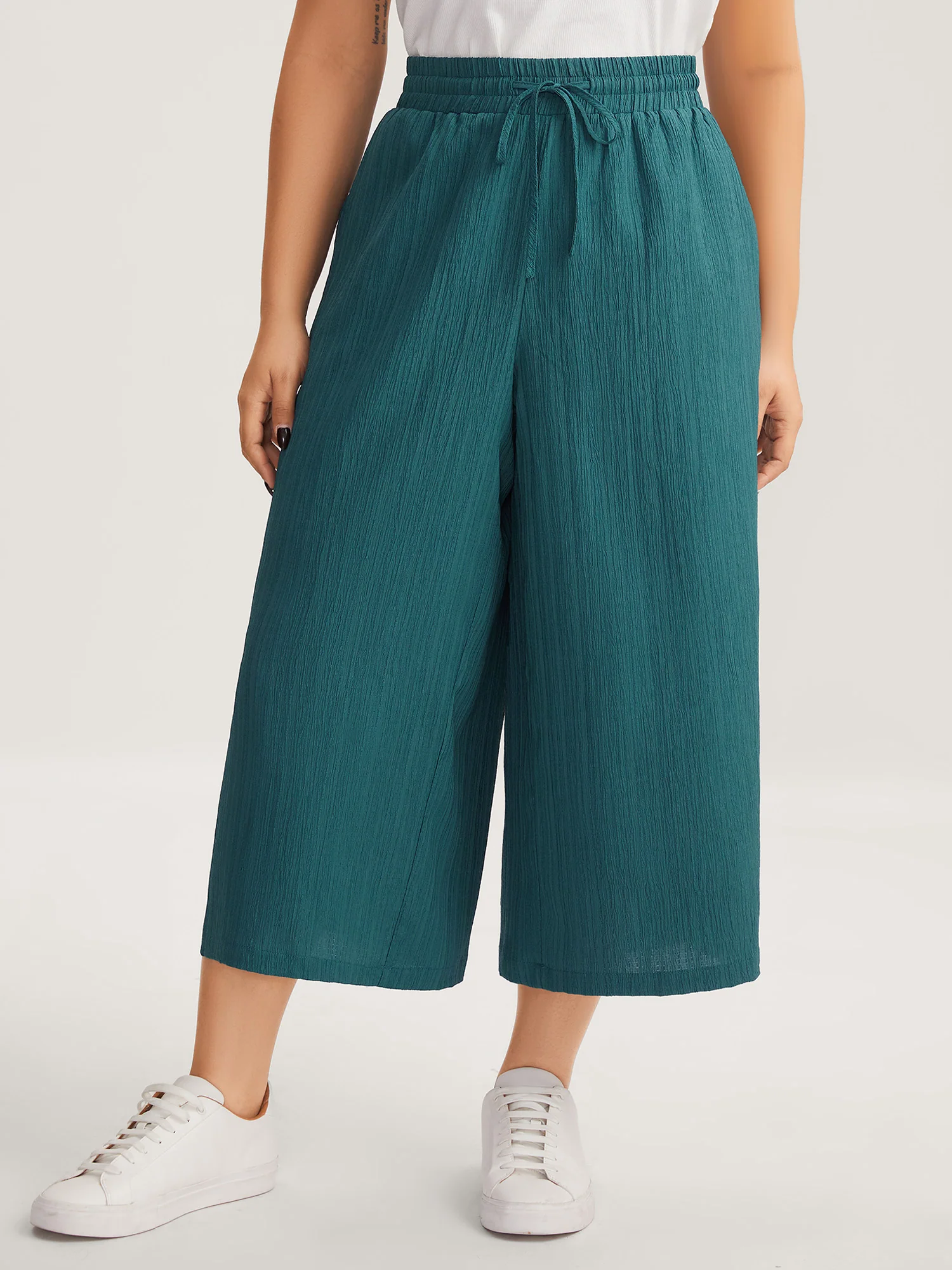 Textured Stretchy Waist Airy Pants - Image 3