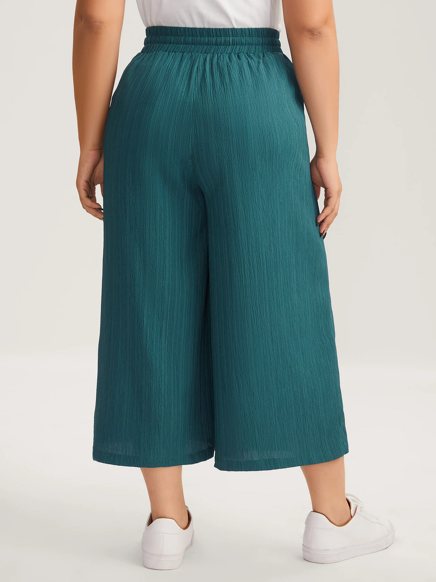 Textured Stretchy Waist Airy Pants - Image 4