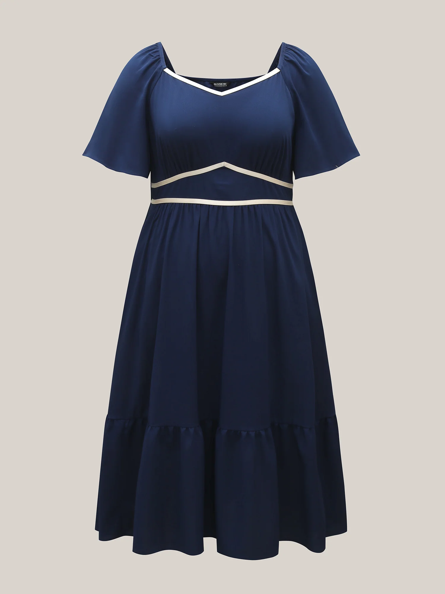 Textured Stretchy Waist Milkmaid Style Midi Dress - Image 7
