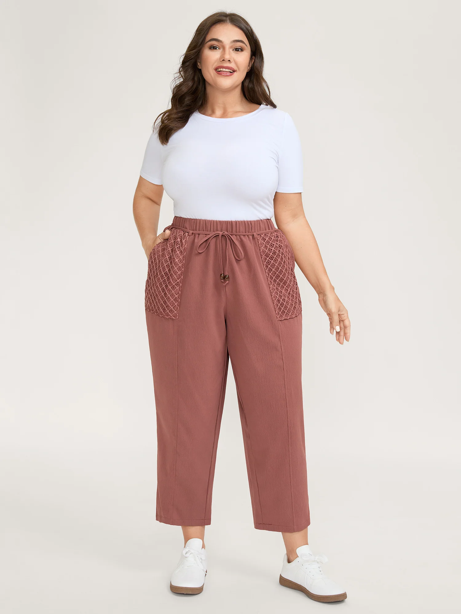 Textured Stretchy Waist Straight-Leg Pants - Image 2