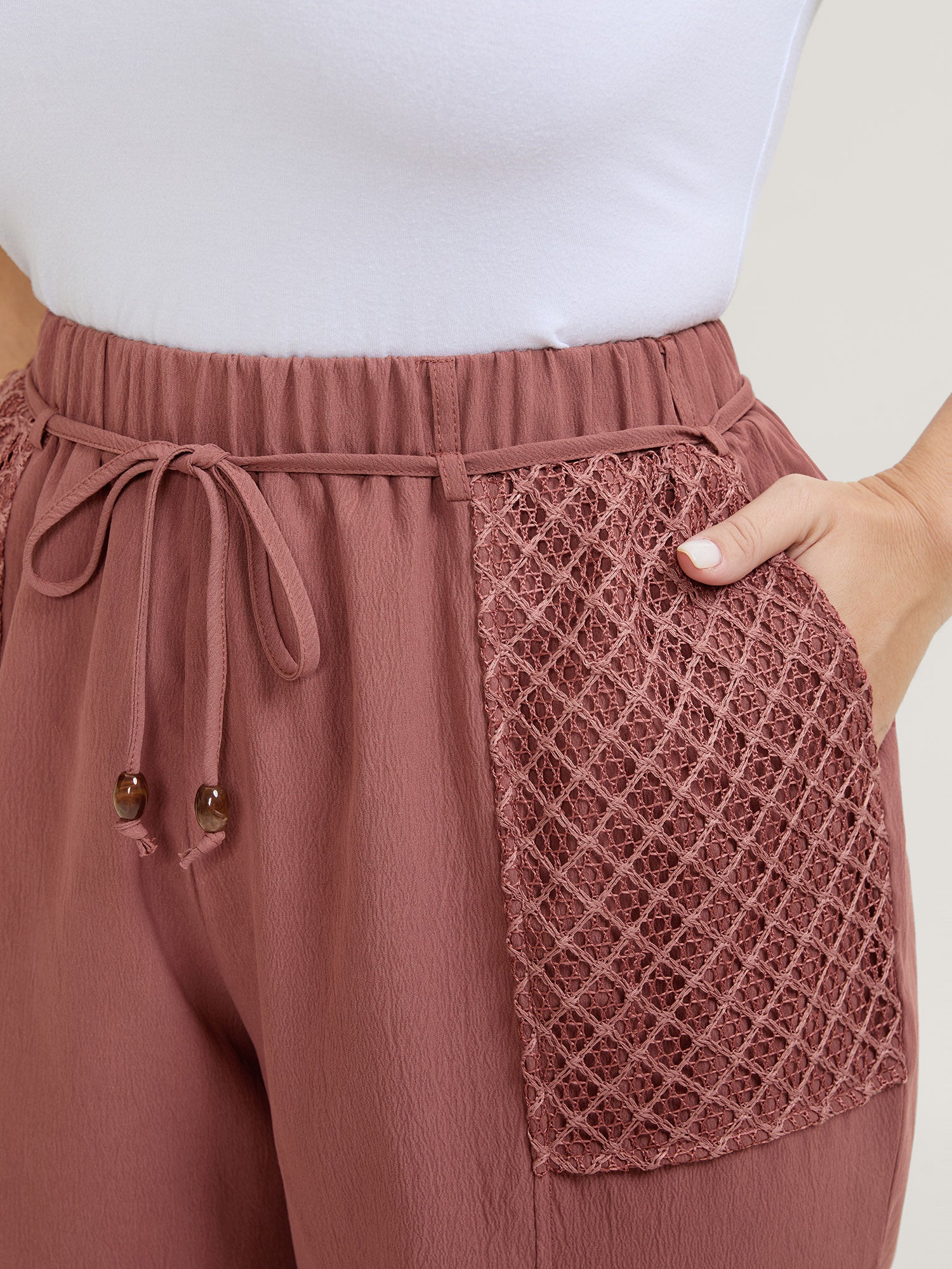 Textured Stretchy Waist Straight-Leg Pants - Image 3