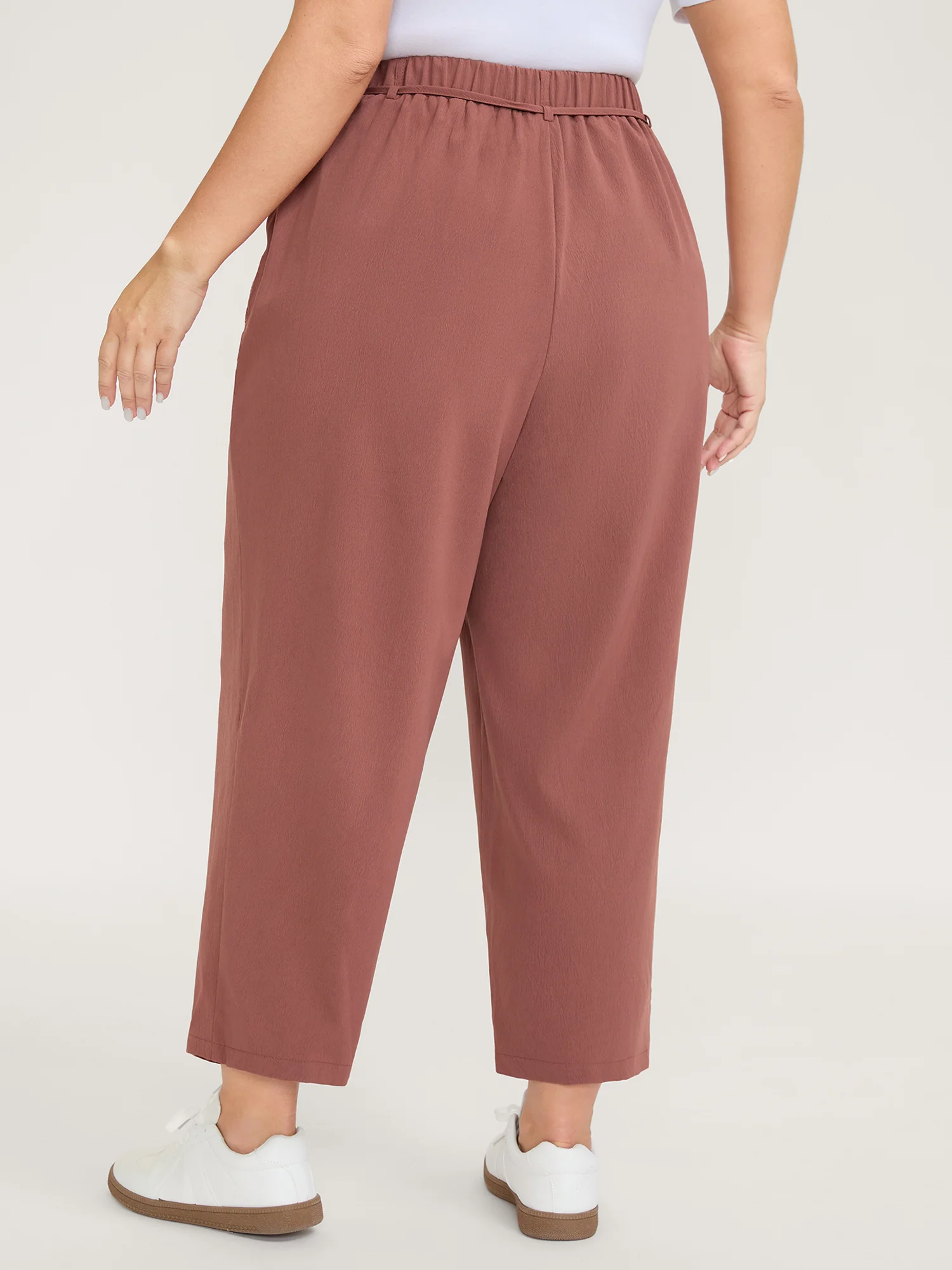 Textured Stretchy Waist Straight-Leg Pants - Image 5