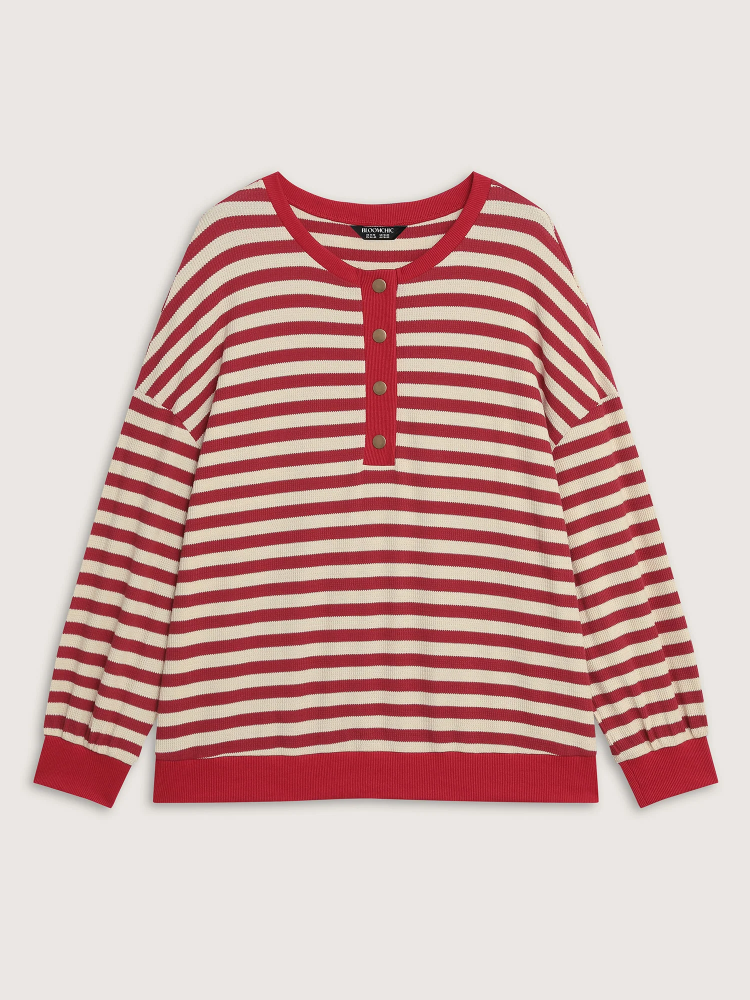 Textured Stripe Button Placket Sweatshirt - Image 5