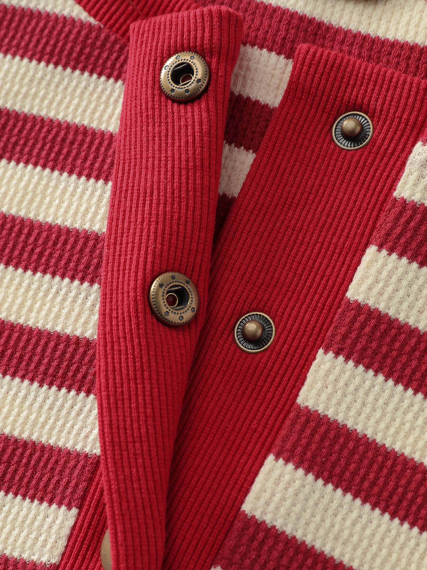 Textured Stripe Button Placket Sweatshirt - Image 7