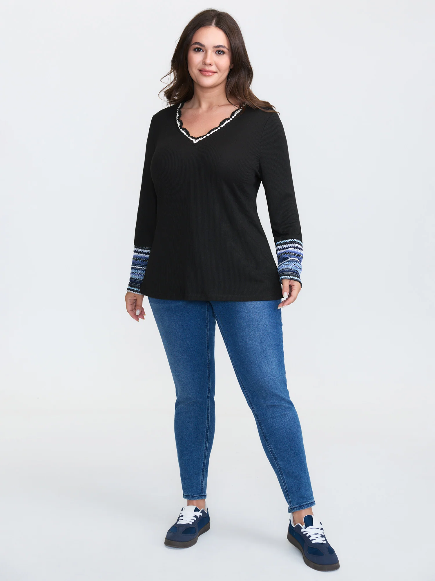 Textured Stripe Contrast Stretchy T-Shirt - Image 3