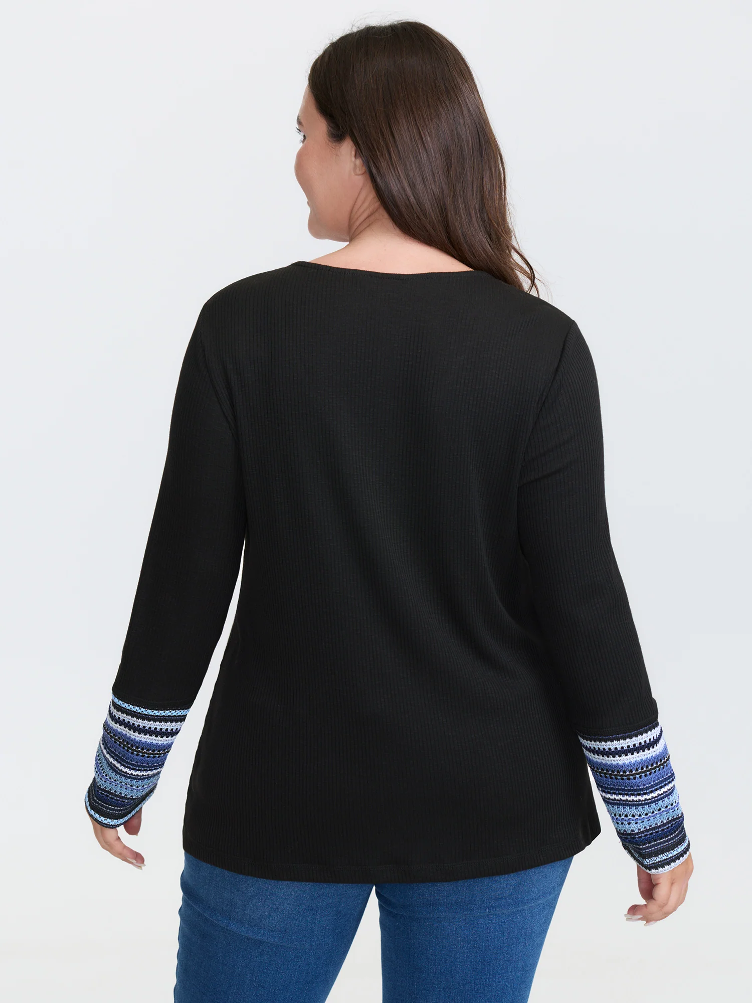 Textured Stripe Contrast Stretchy T-Shirt - Image 4