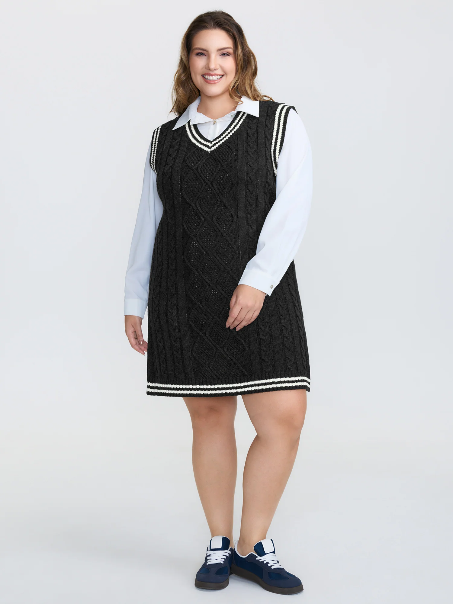 Textured Stripe Pinafore Mini Sweater Dress - Image 3