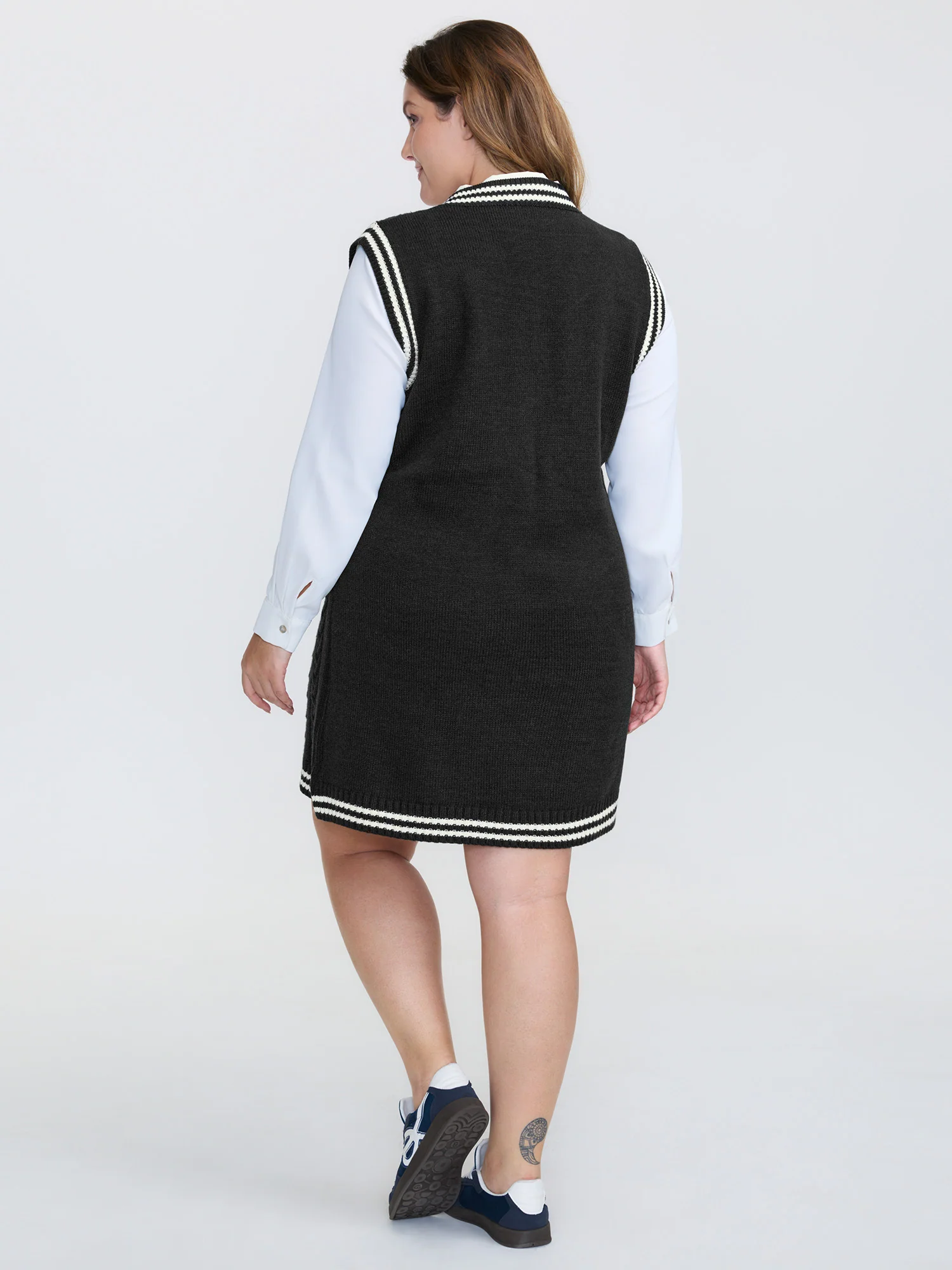 Textured Stripe Pinafore Mini Sweater Dress - Image 4