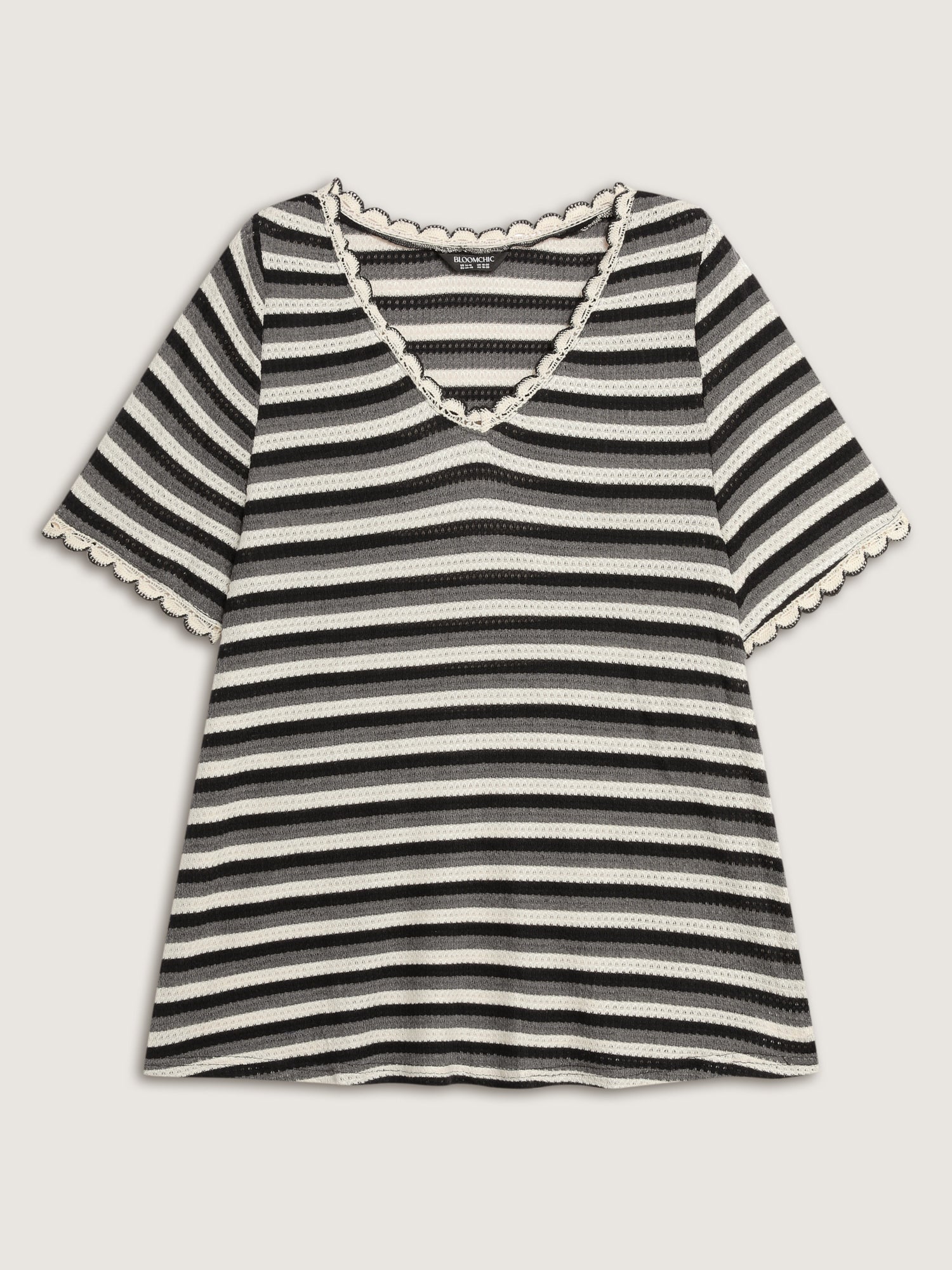 Textured Stripe Print Stretchy T-Shirt - Image 7