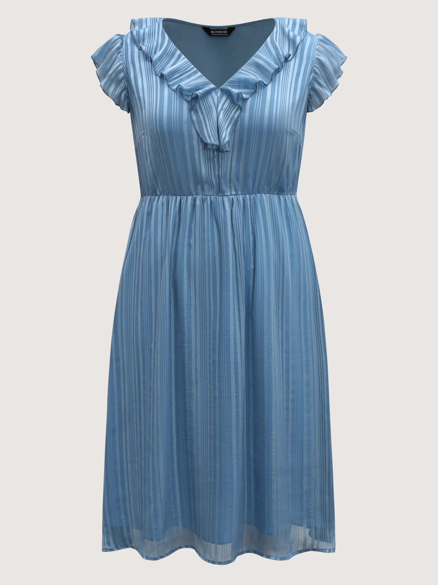 Textured Stripe Ruffled Neck Midi Dress - Image 7