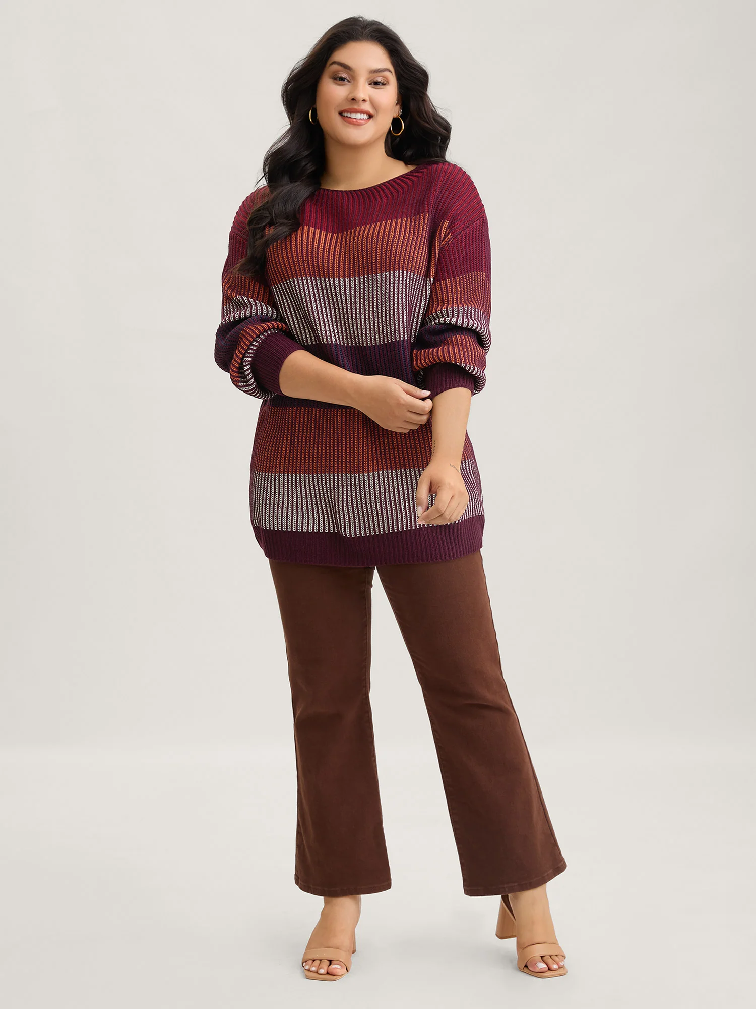 Textured Striped Contrast Patchwork Pullover - Image 3