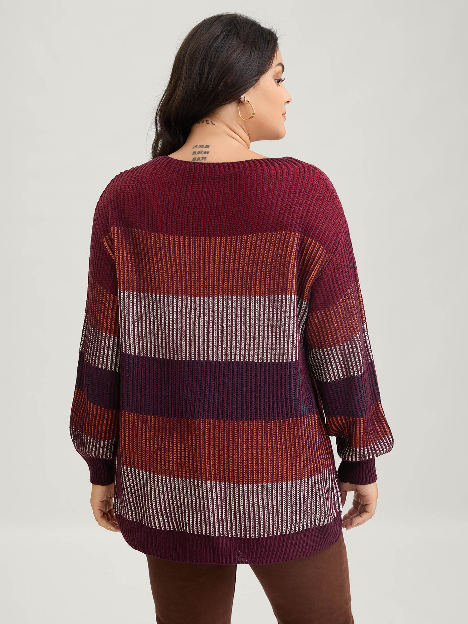 Textured Striped Contrast Patchwork Pullover - Image 4