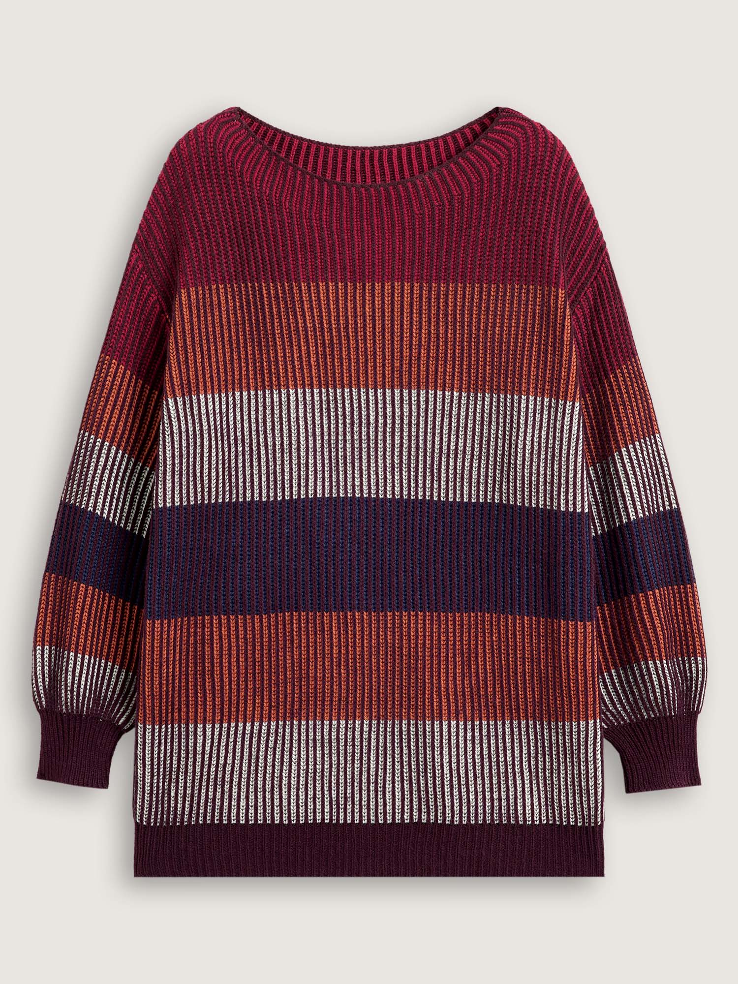Textured Striped Contrast Patchwork Pullover - Image 7
