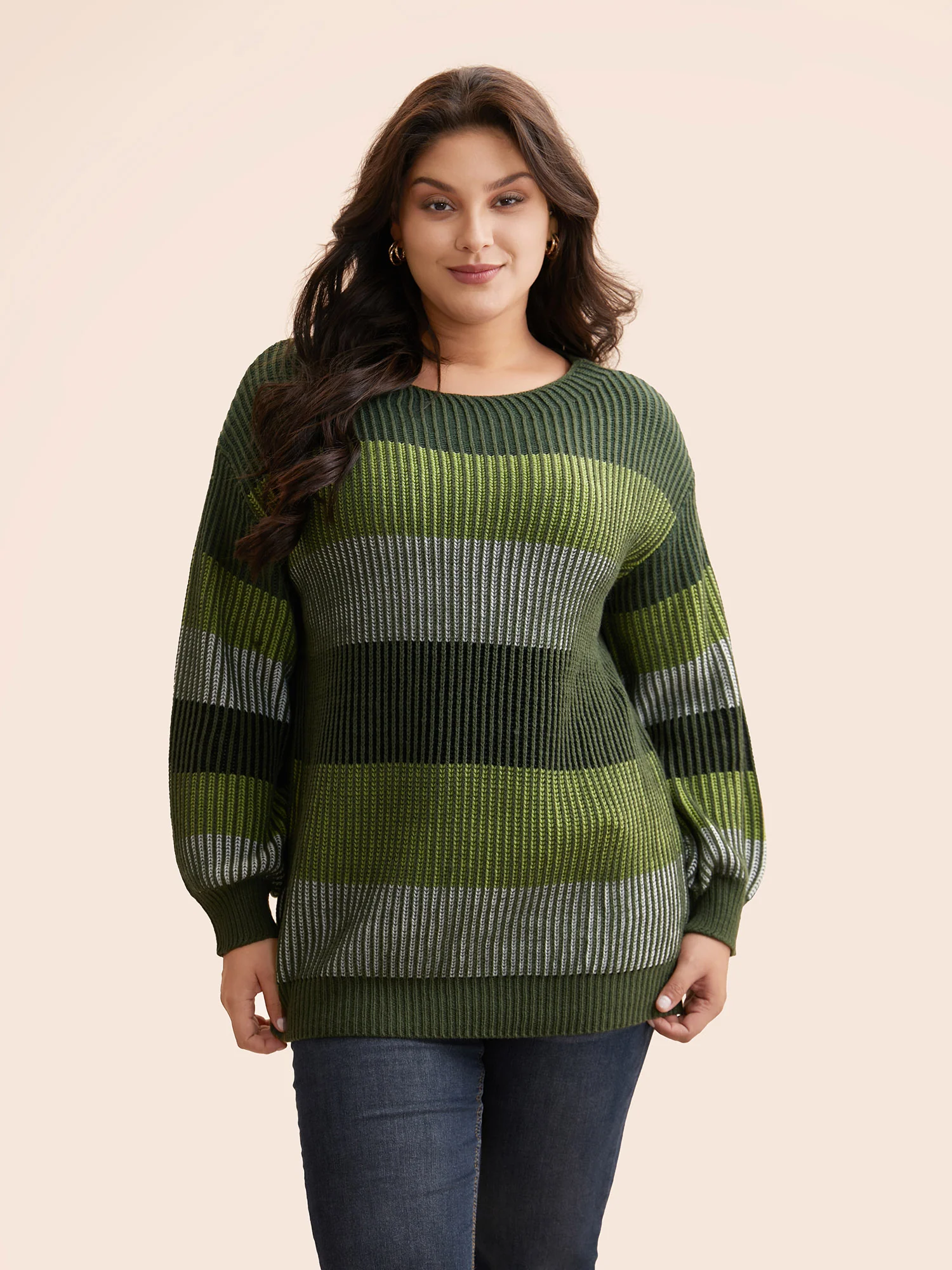 Textured Striped Contrast Patchwork Pullover - Image 8