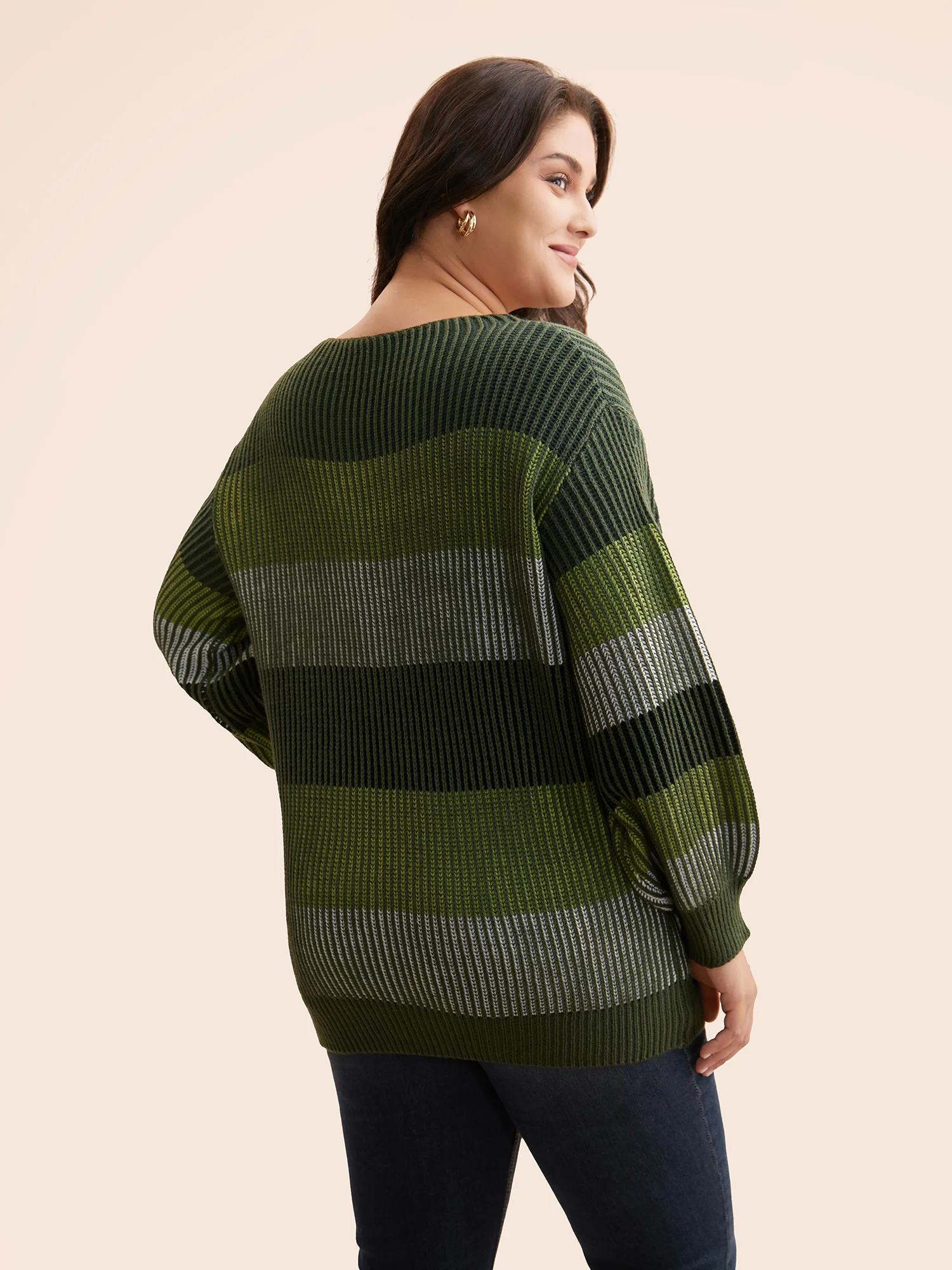 Textured Striped Contrast Patchwork Pullover - Image 9
