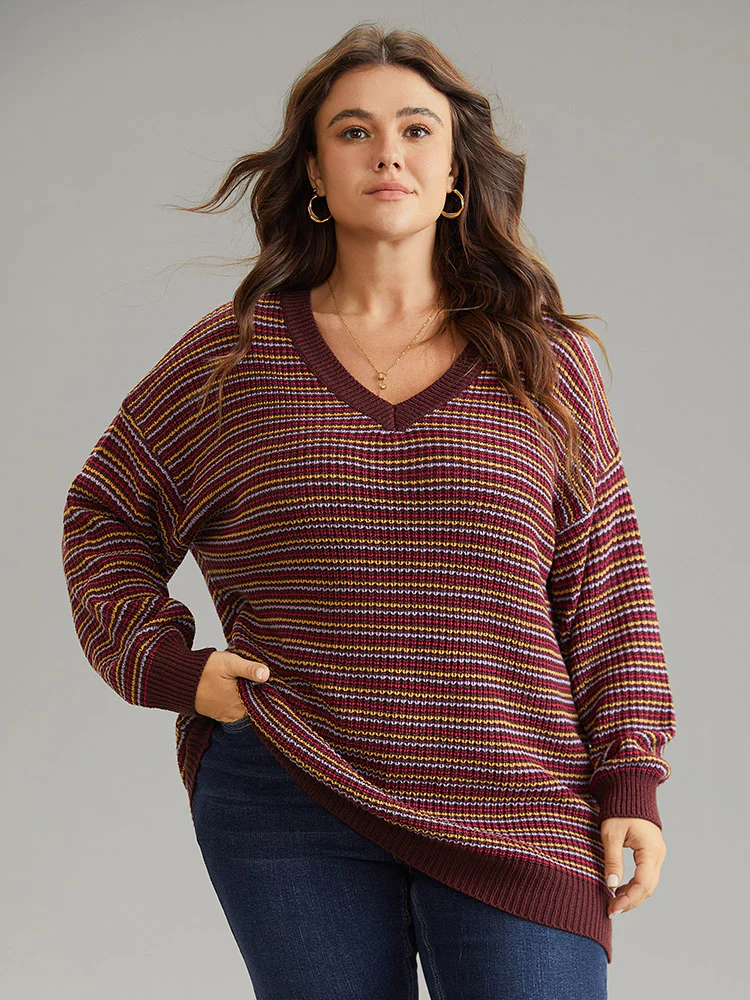 Textured Striped Drop Shoulder Pullover
