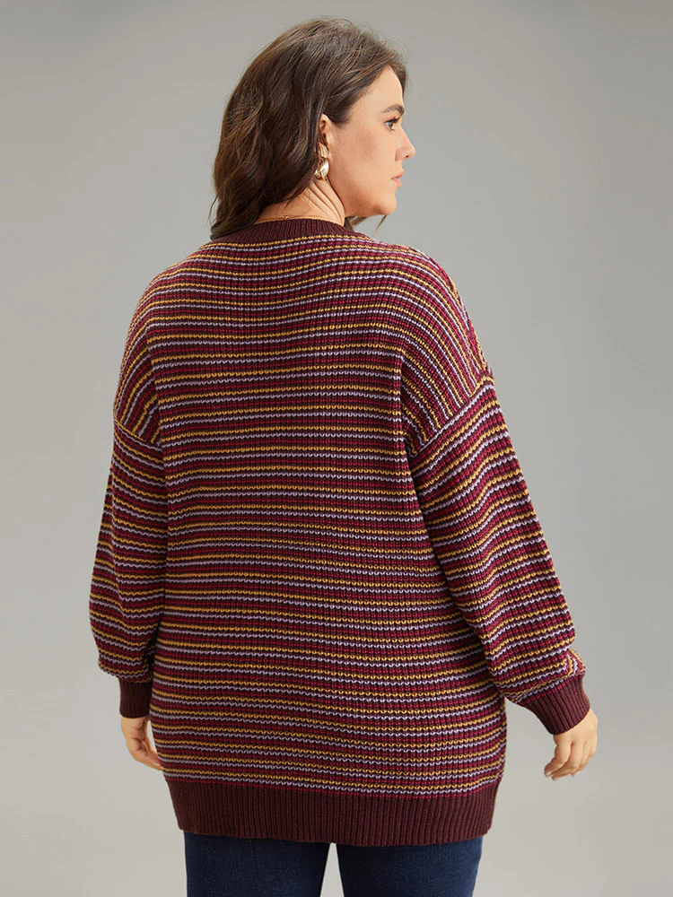 Textured Striped Drop Shoulder Pullover - Image 2