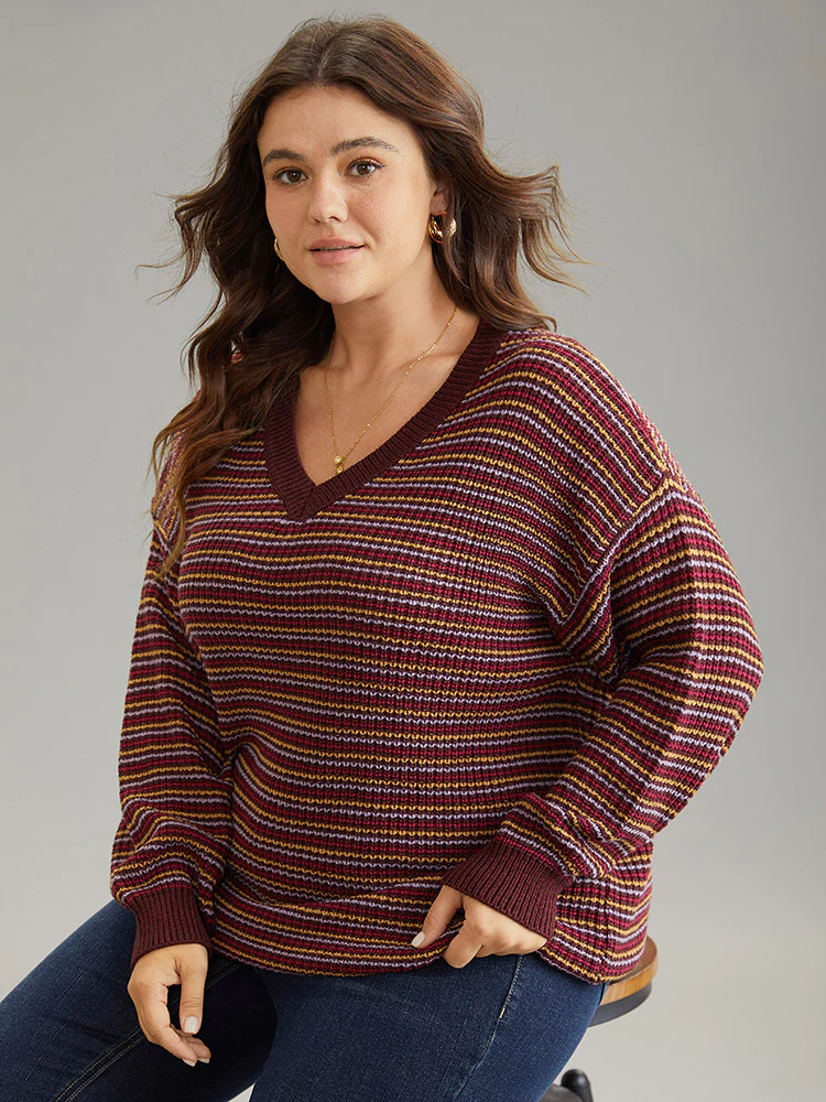 Textured Striped Drop Shoulder Pullover - Image 3