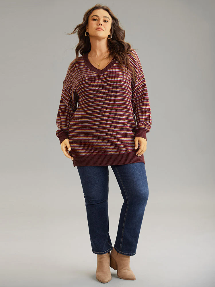 Textured Striped Drop Shoulder Pullover - Image 4