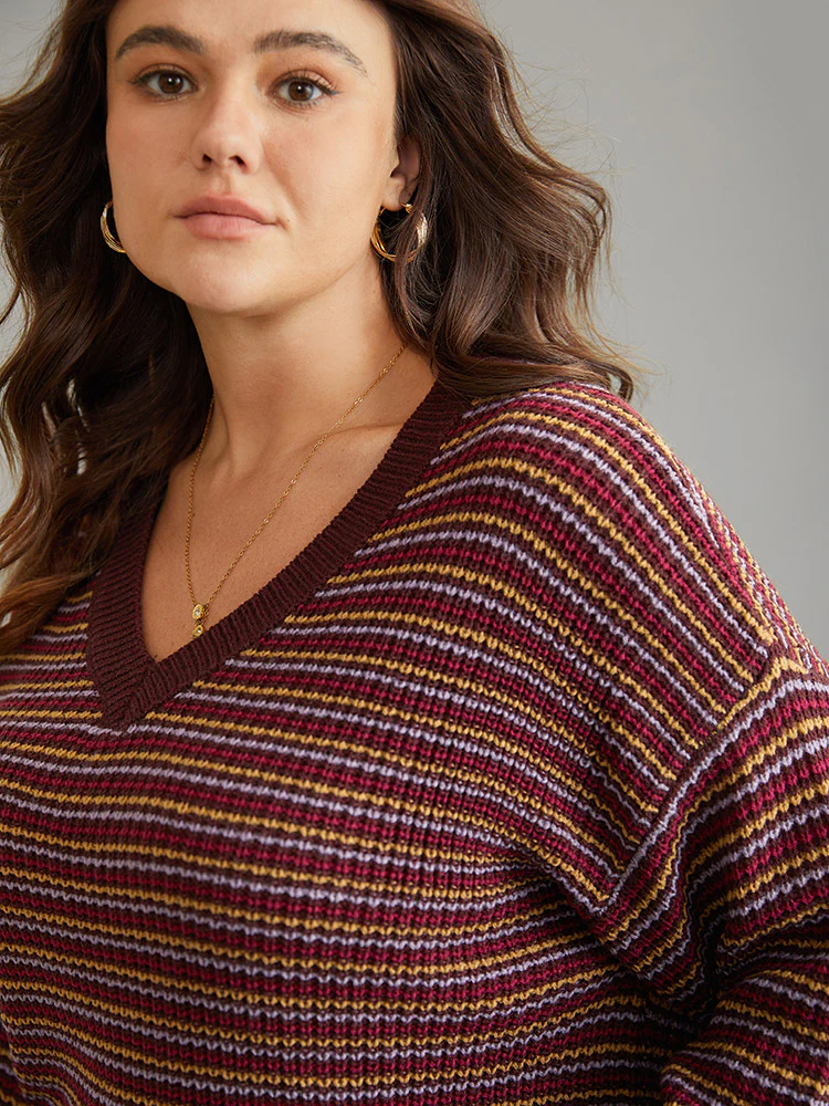 Textured Striped Drop Shoulder Pullover - Image 5
