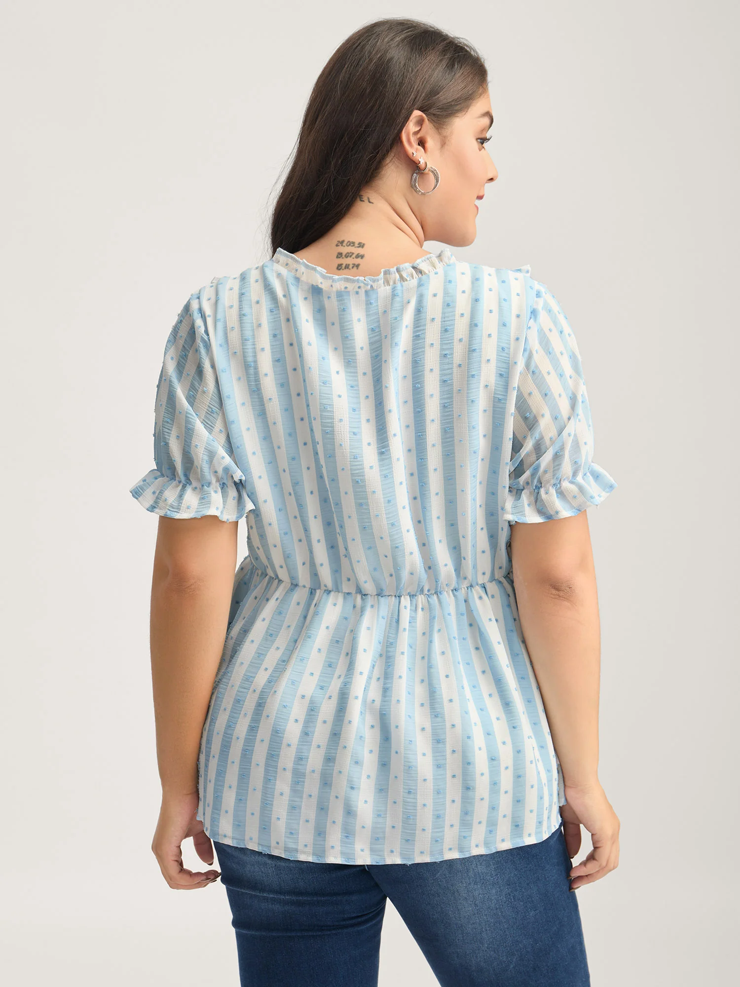 Textured Striped Print Ruffled Babydoll Top - Image 4