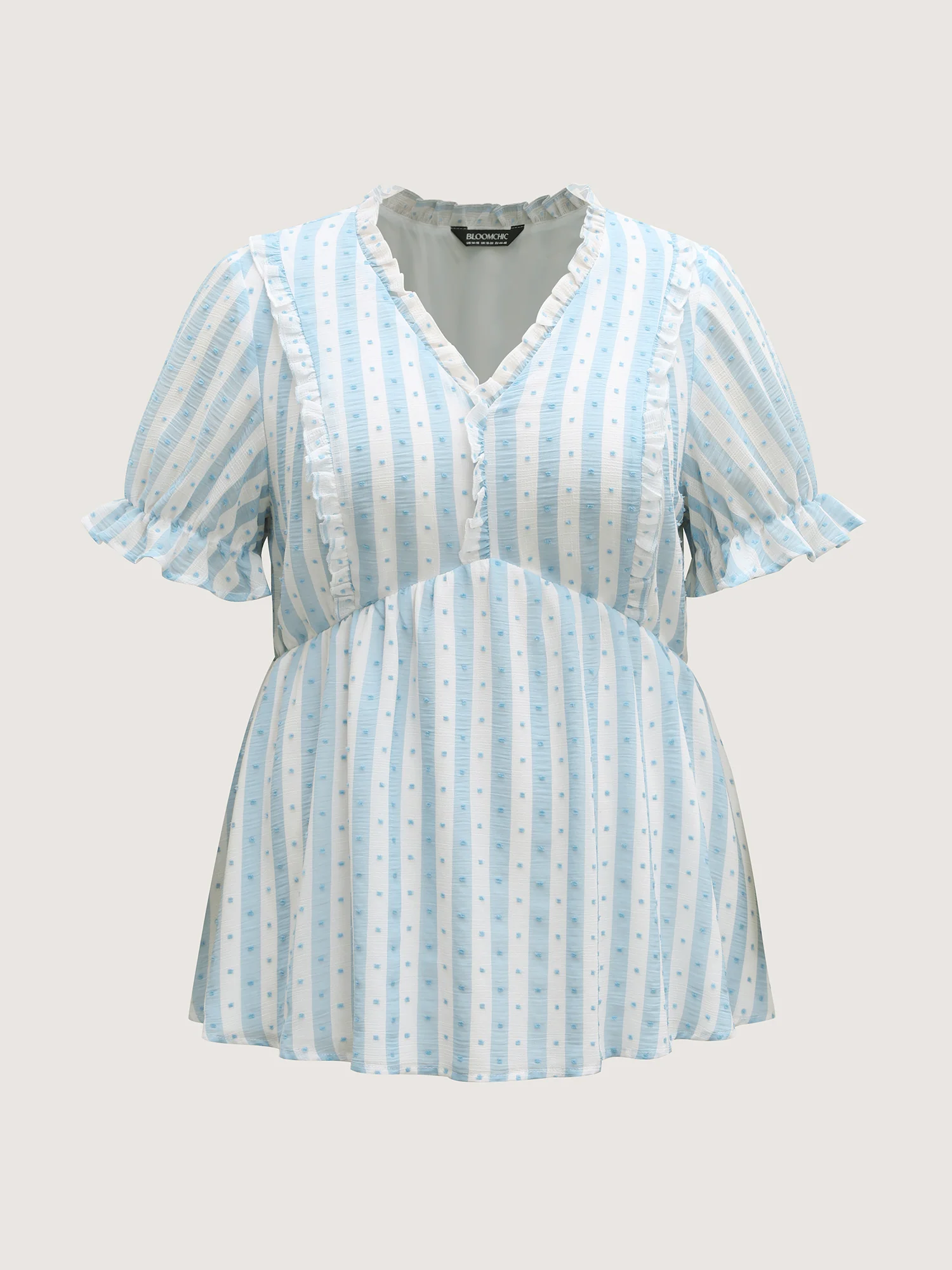 Textured Striped Print Ruffled Babydoll Top - Image 7