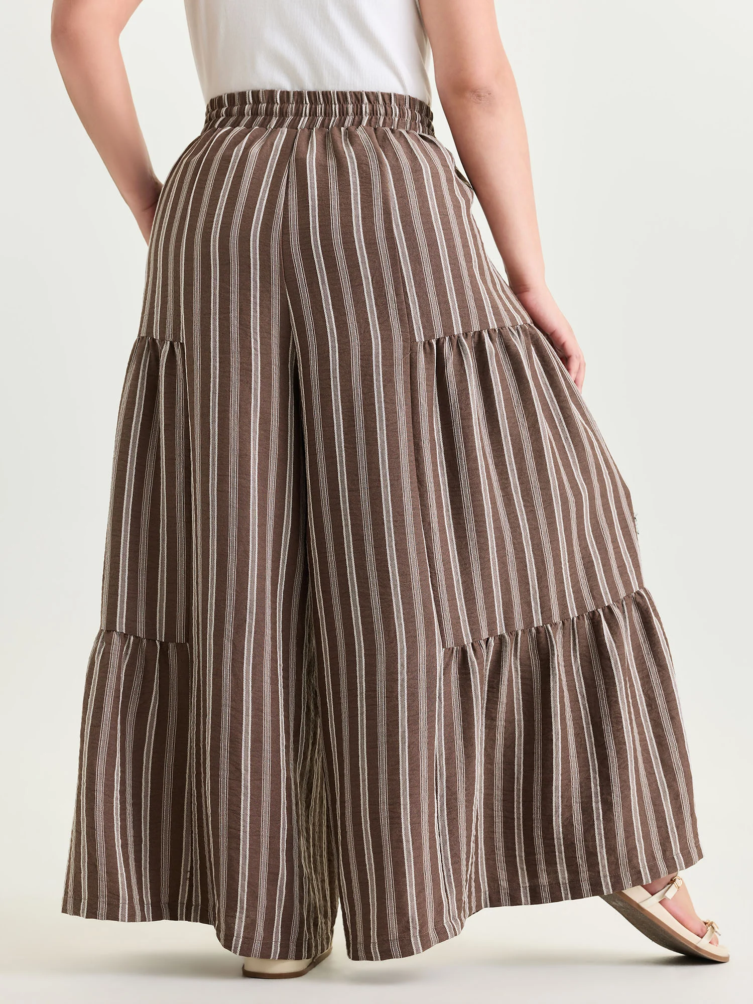 Textured Striped Print Tiered Wide-Leg Pants - Image 5