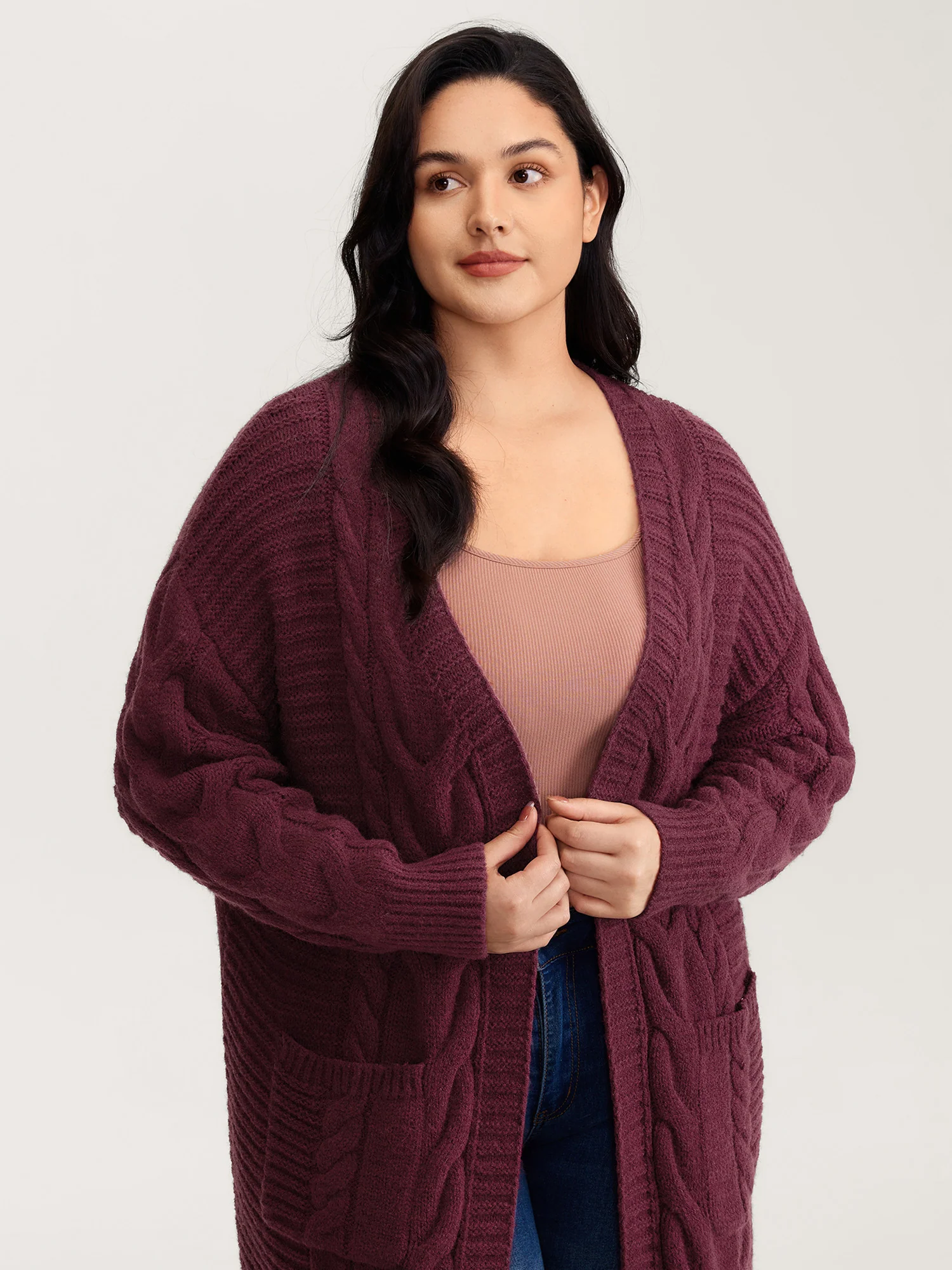 Textured Super Stretchy Pockets Knit Cardigan - Image 2