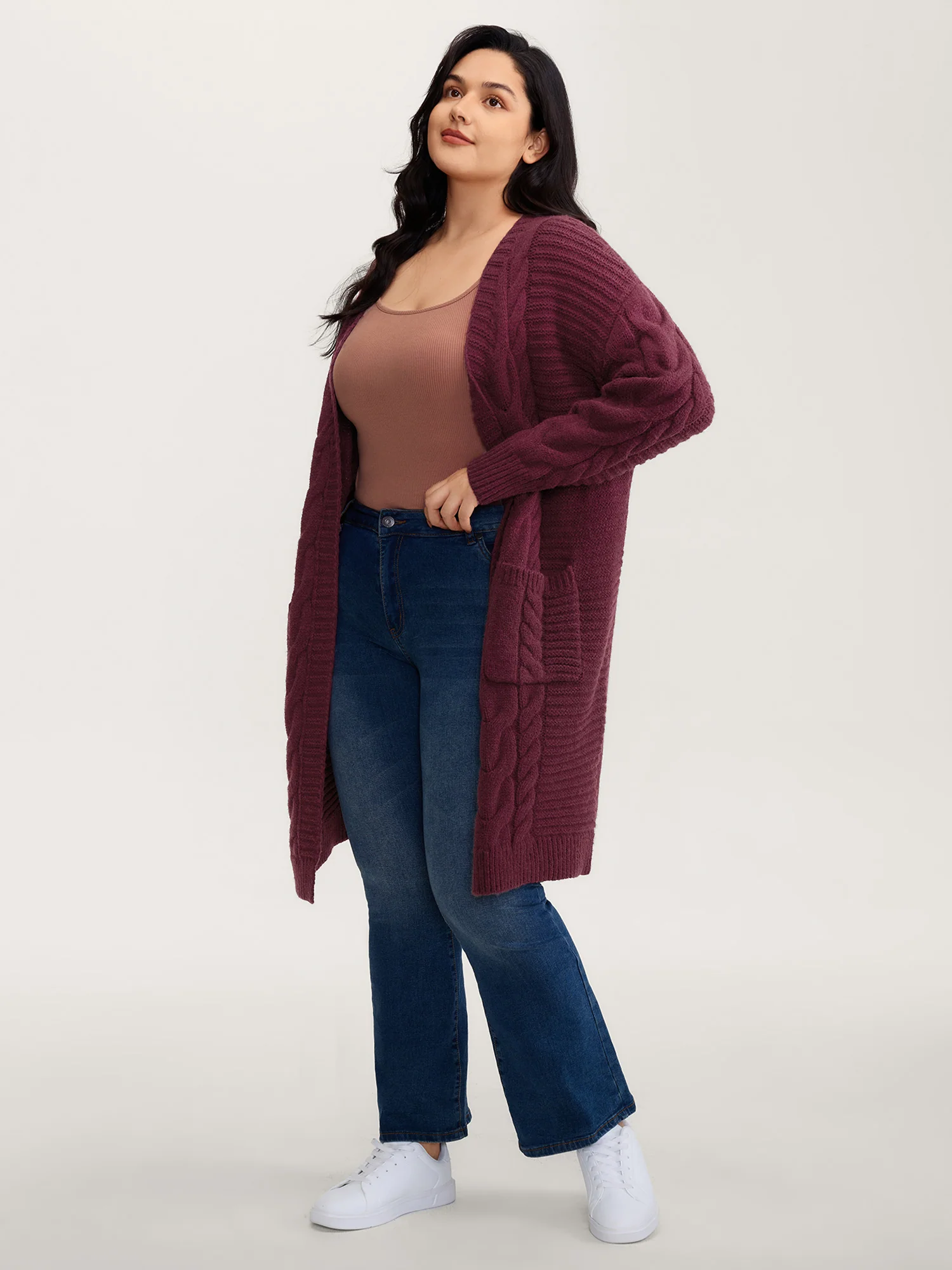 Textured Super Stretchy Pockets Knit Cardigan - Image 3