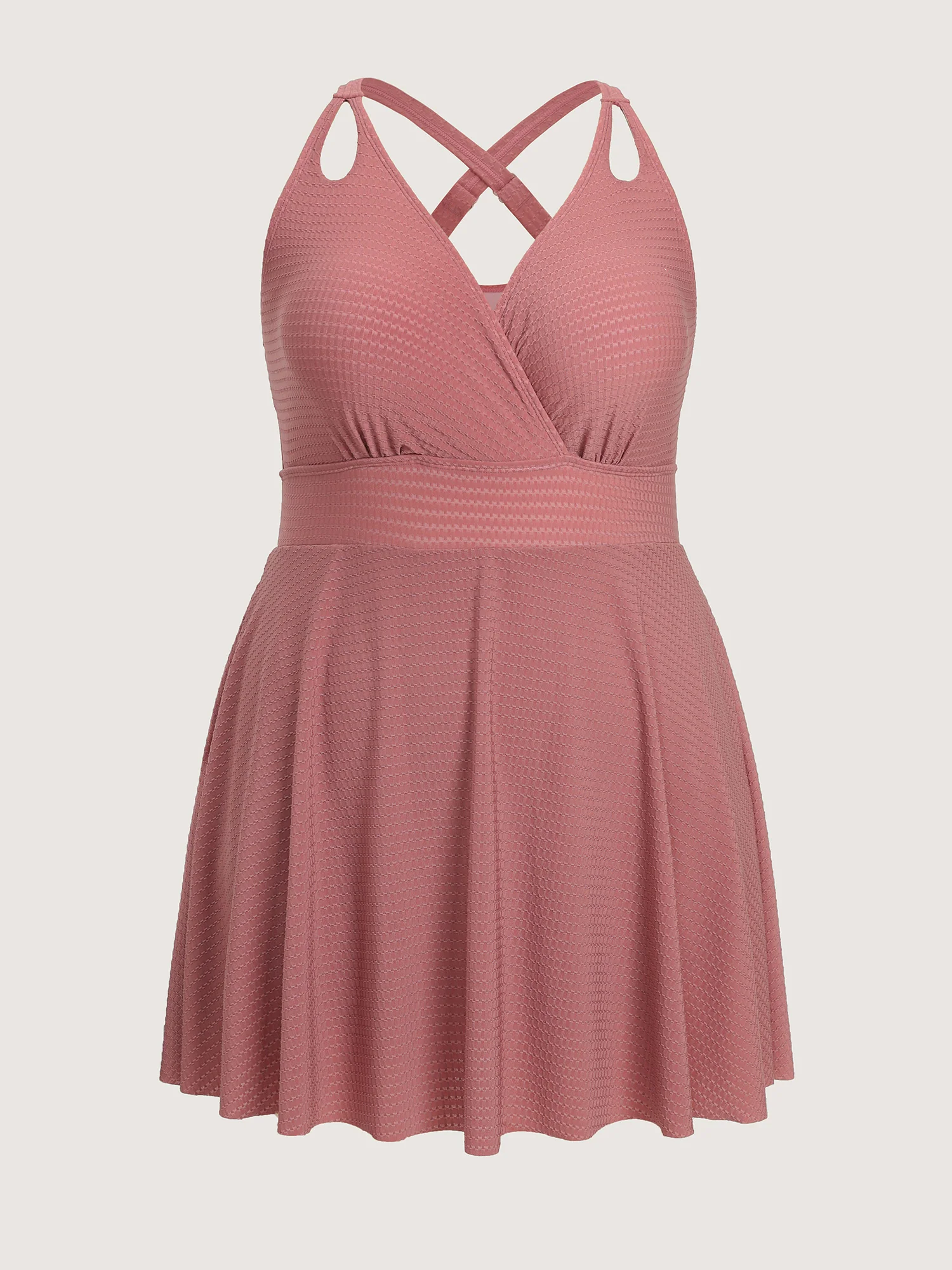 Textured Surplice Cut-Out Shoulder Swim Dress - Image 7
