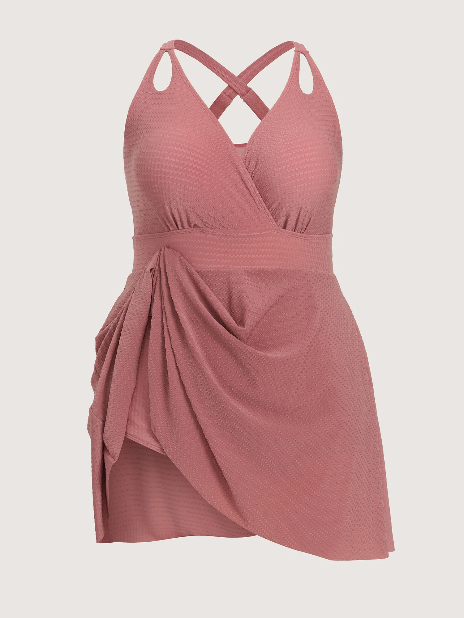 Textured Surplice Cut-Out Shoulder Swim Dress - Image 8
