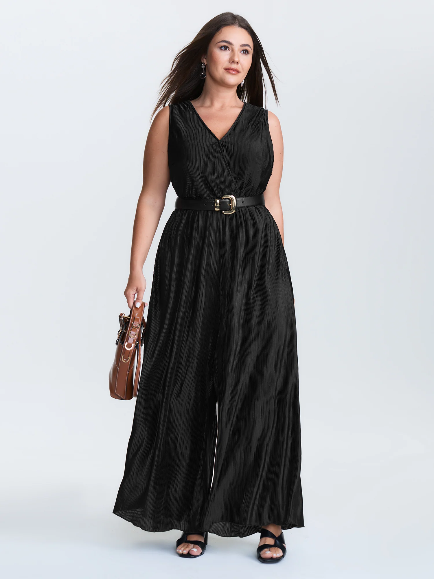 Textured Surplice Neck Wide Leg Jumpsuit - Image 3