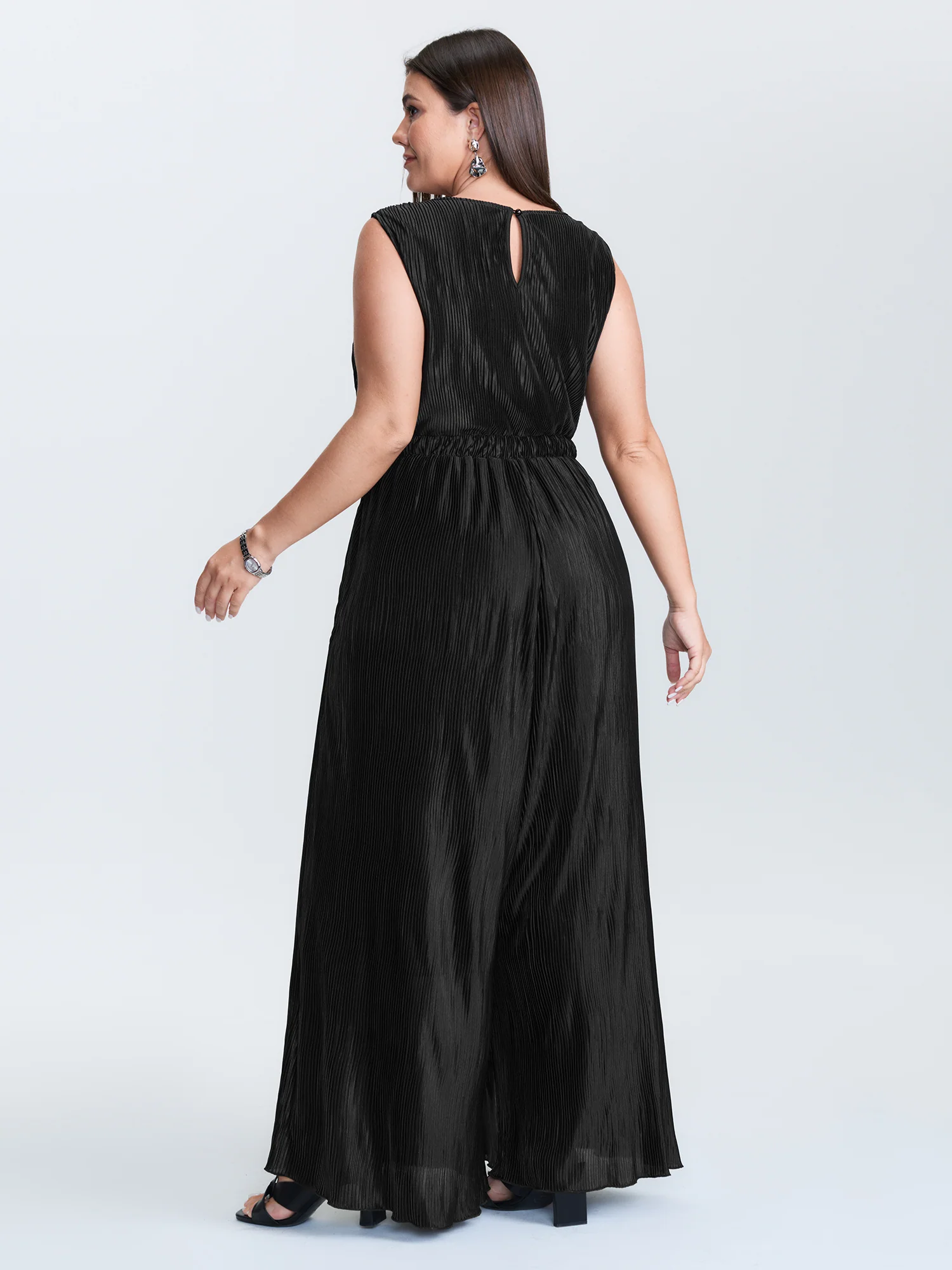 Textured Surplice Neck Wide Leg Jumpsuit - Image 4