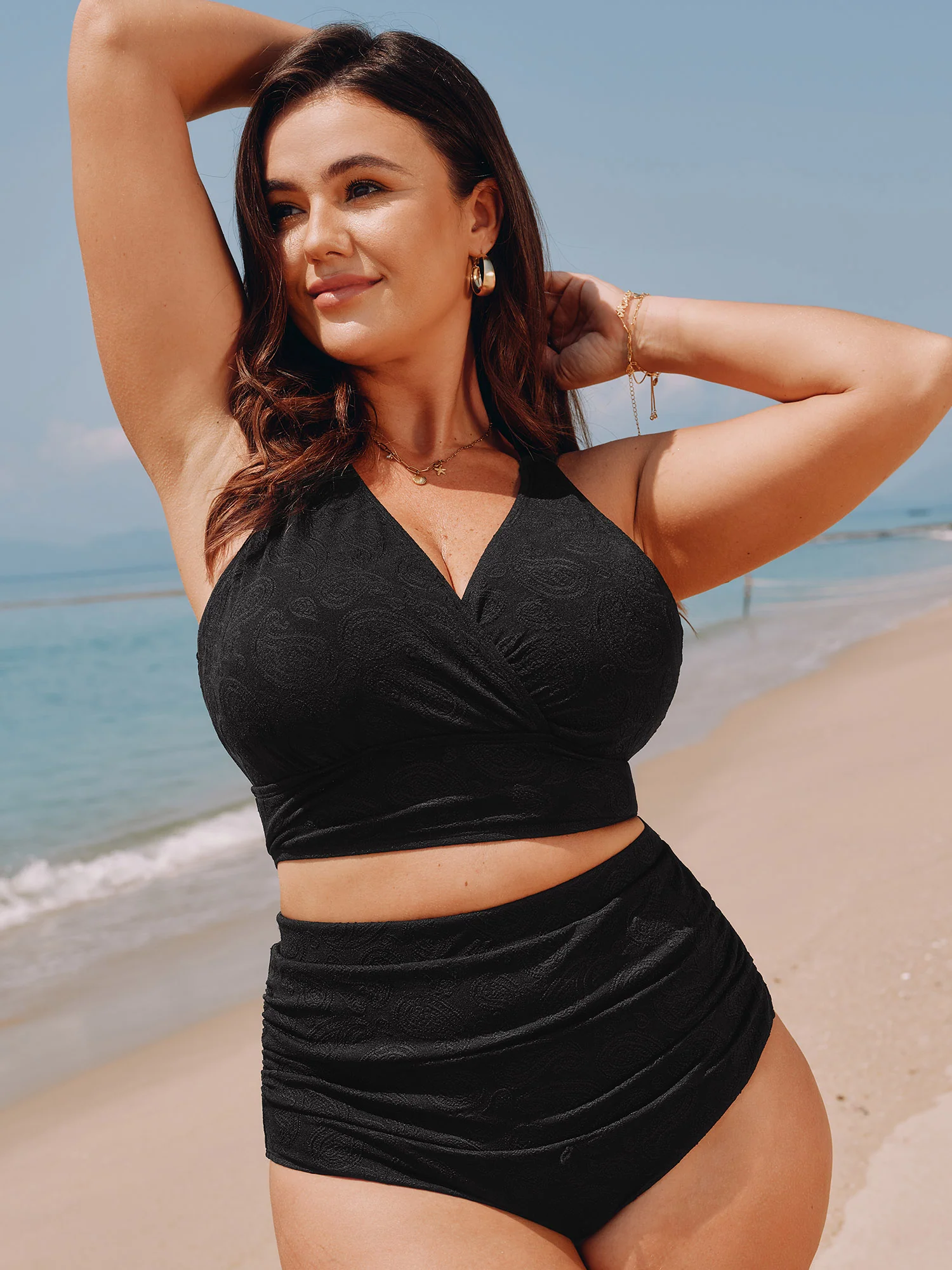 Paisley Textured Surplice Neckline Bikini Top - Image 2