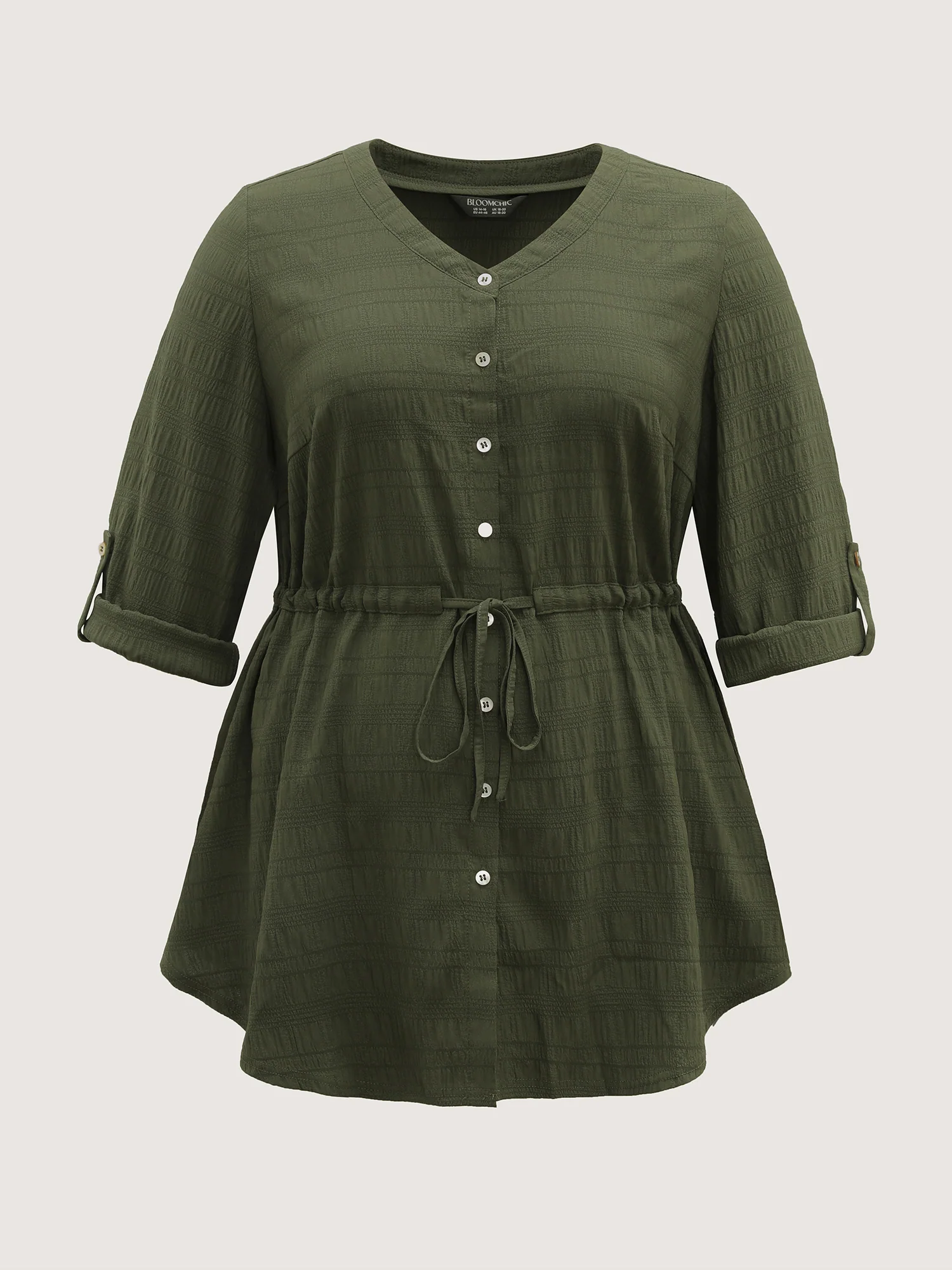 Textured Tab Sleeve Waist Drawstring Blouse - Image 8
