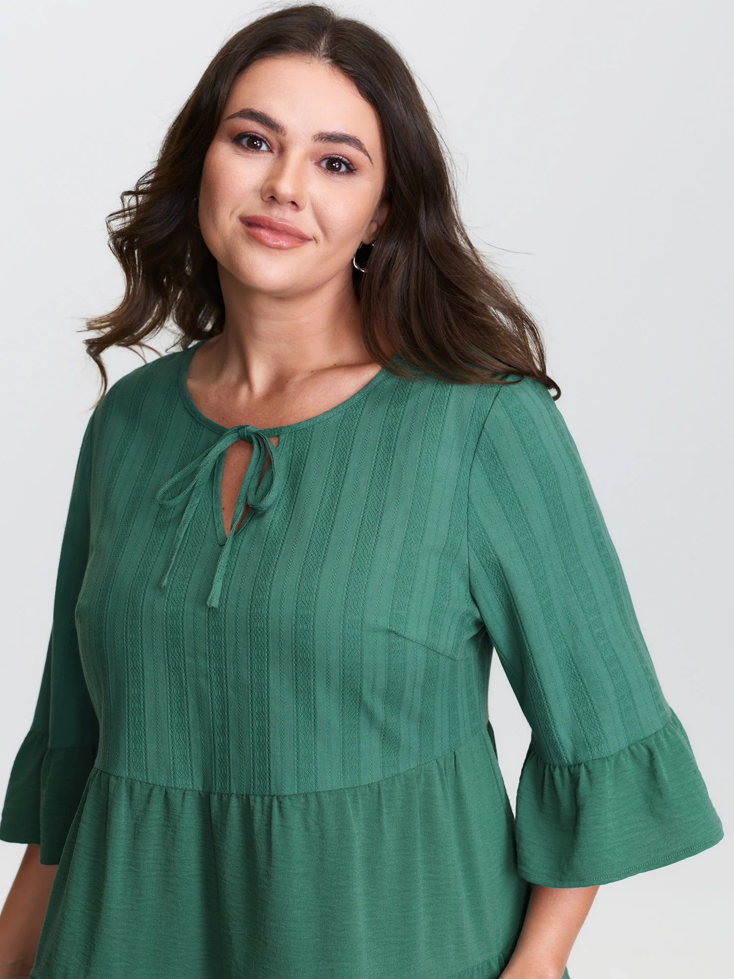 Cotton Textured Tiered Neck-Tie Blouse - Image 2