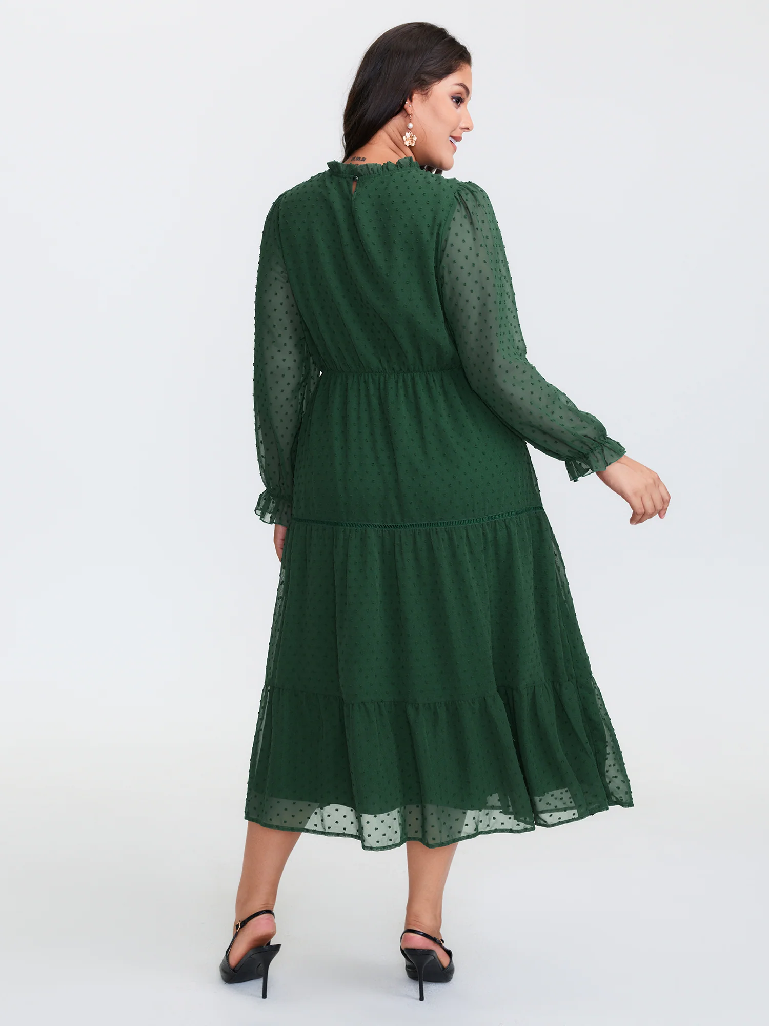 Textured Tiered Ruffled Neckline Midi Dress - Image 4