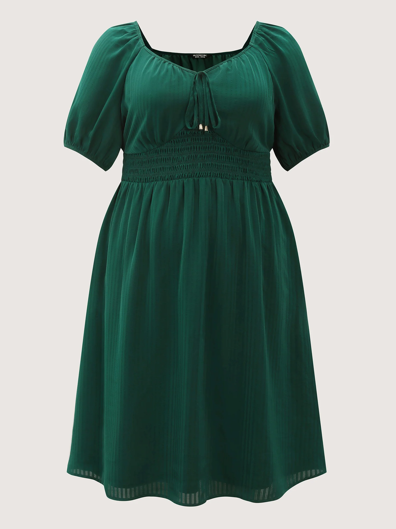 Textured Triangular Cinched Waist Midi Dress - Image 7