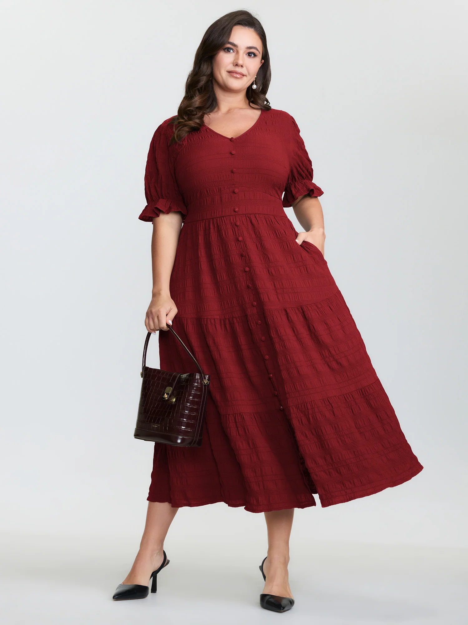 Textured Triangular Cinched-Waist Tiered Maxi Dress - Image 12