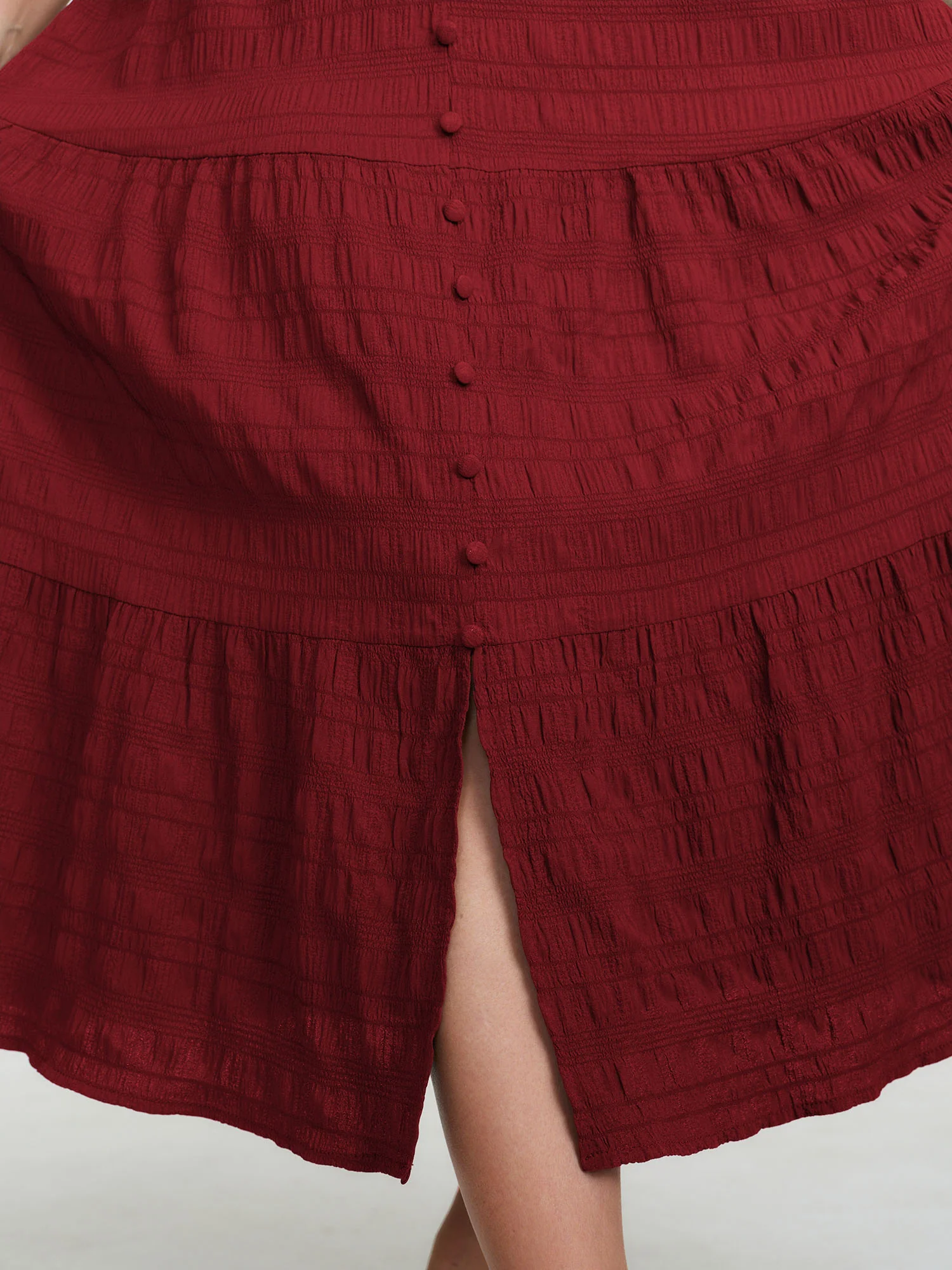 Textured Triangular Cinched-Waist Tiered Maxi Dress - Image 13