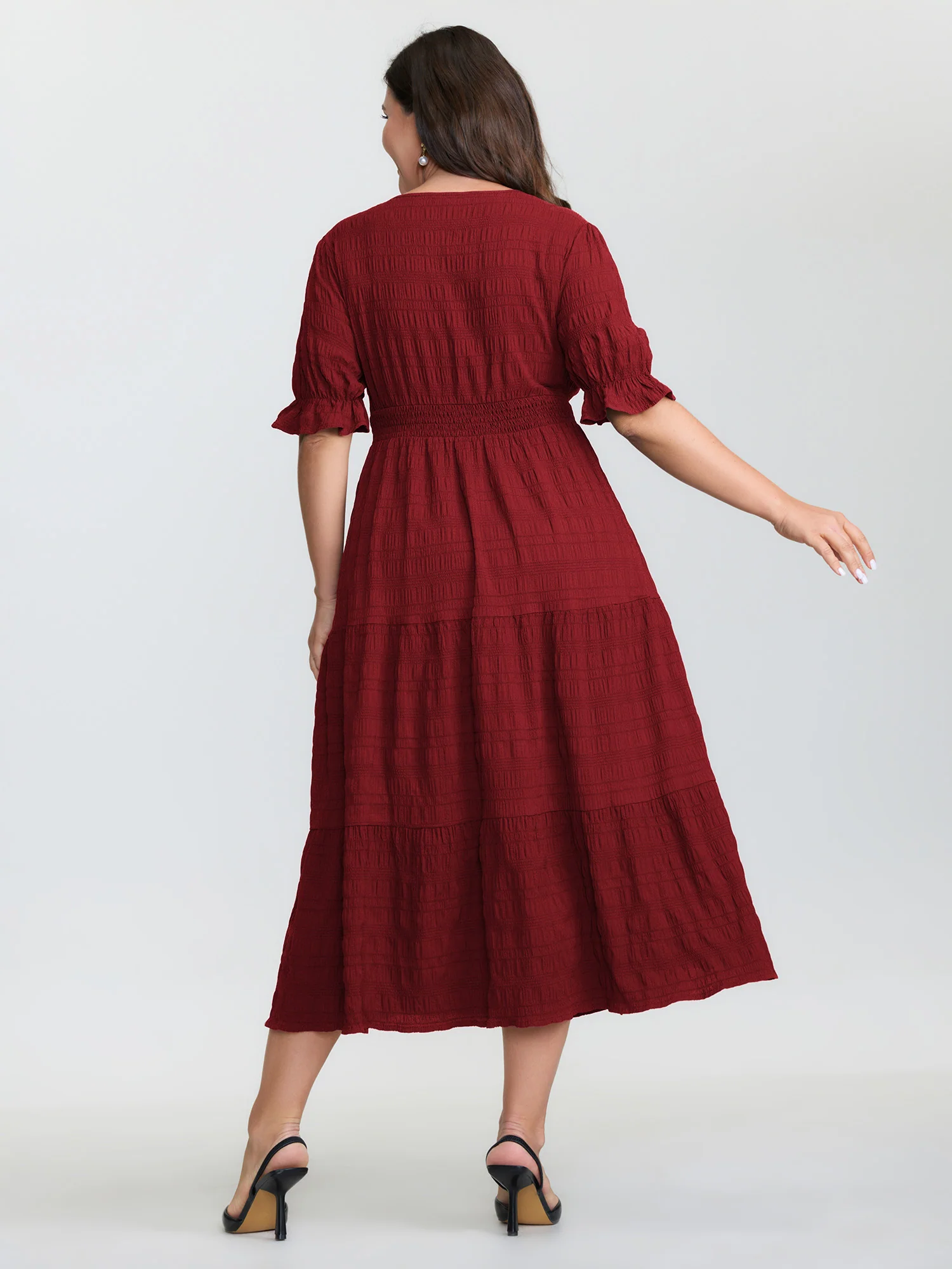 Textured Triangular Cinched-Waist Tiered Maxi Dress - Image 14