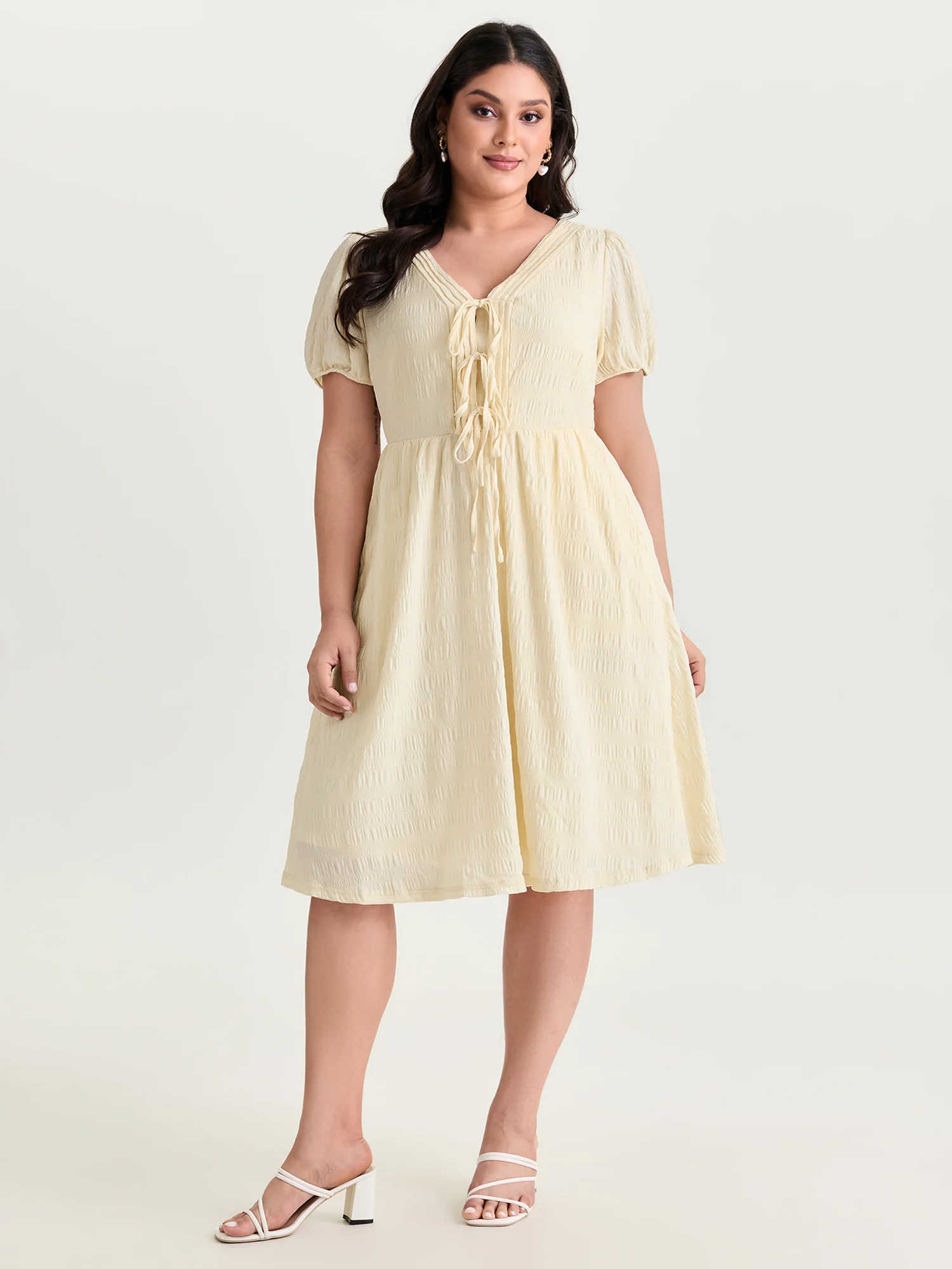 Textured Triple Front Tie Midi Dress - Image 3