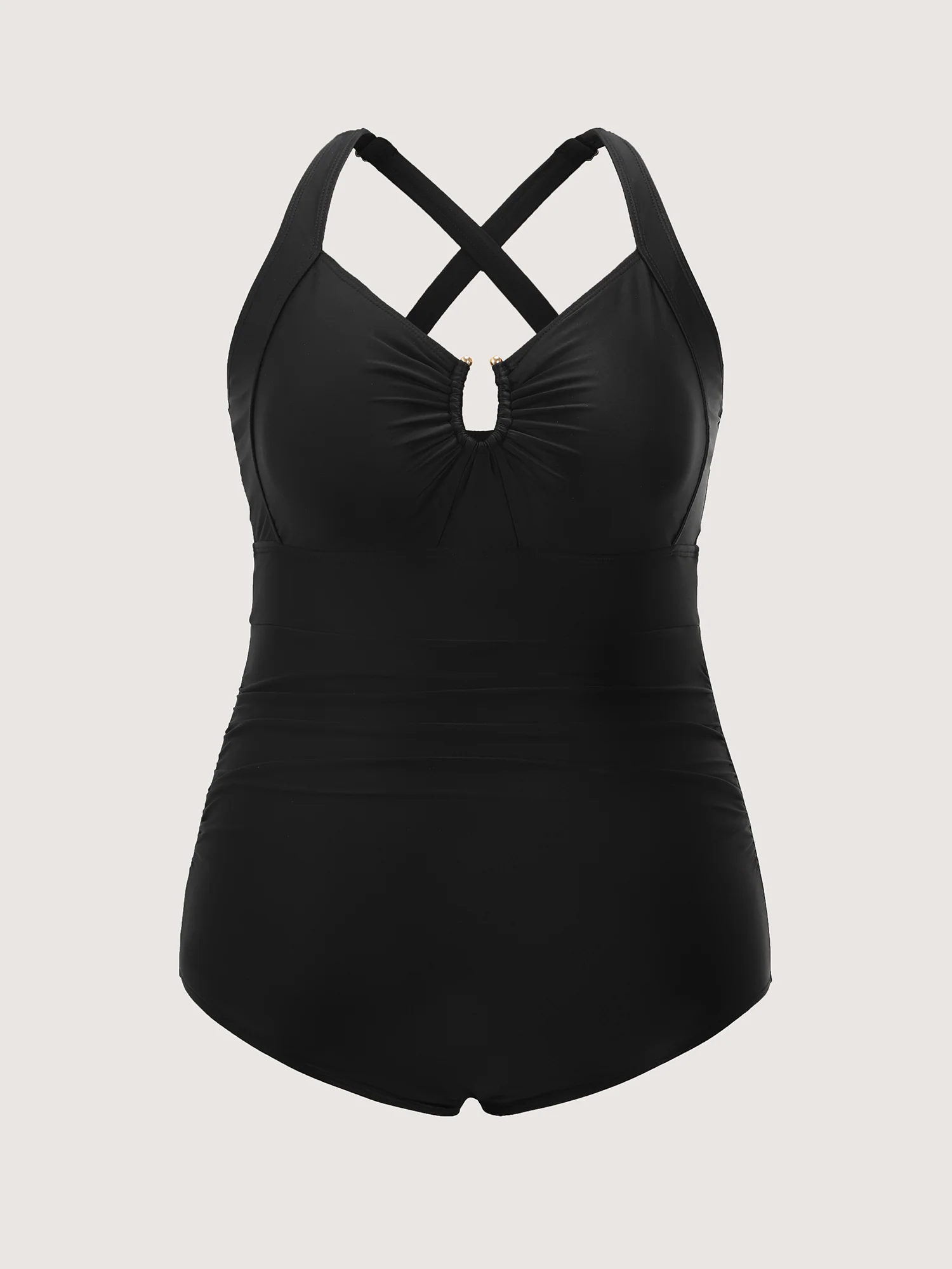 Glossy Fabric Ruched Tummy-Control One-Piece Swimsuit - Image 7