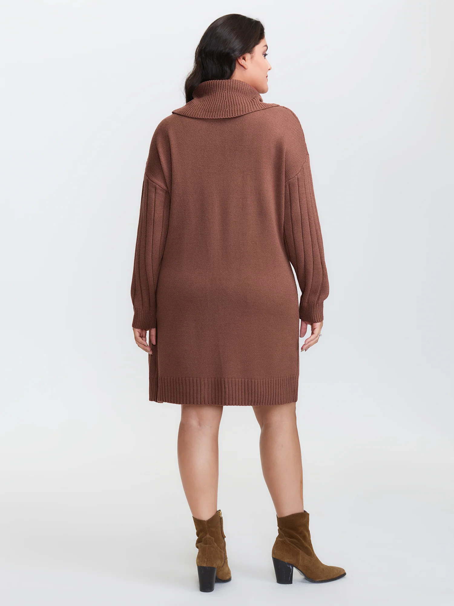 Textured Turtleneck Button Wrap Sweater Dress - Image 4