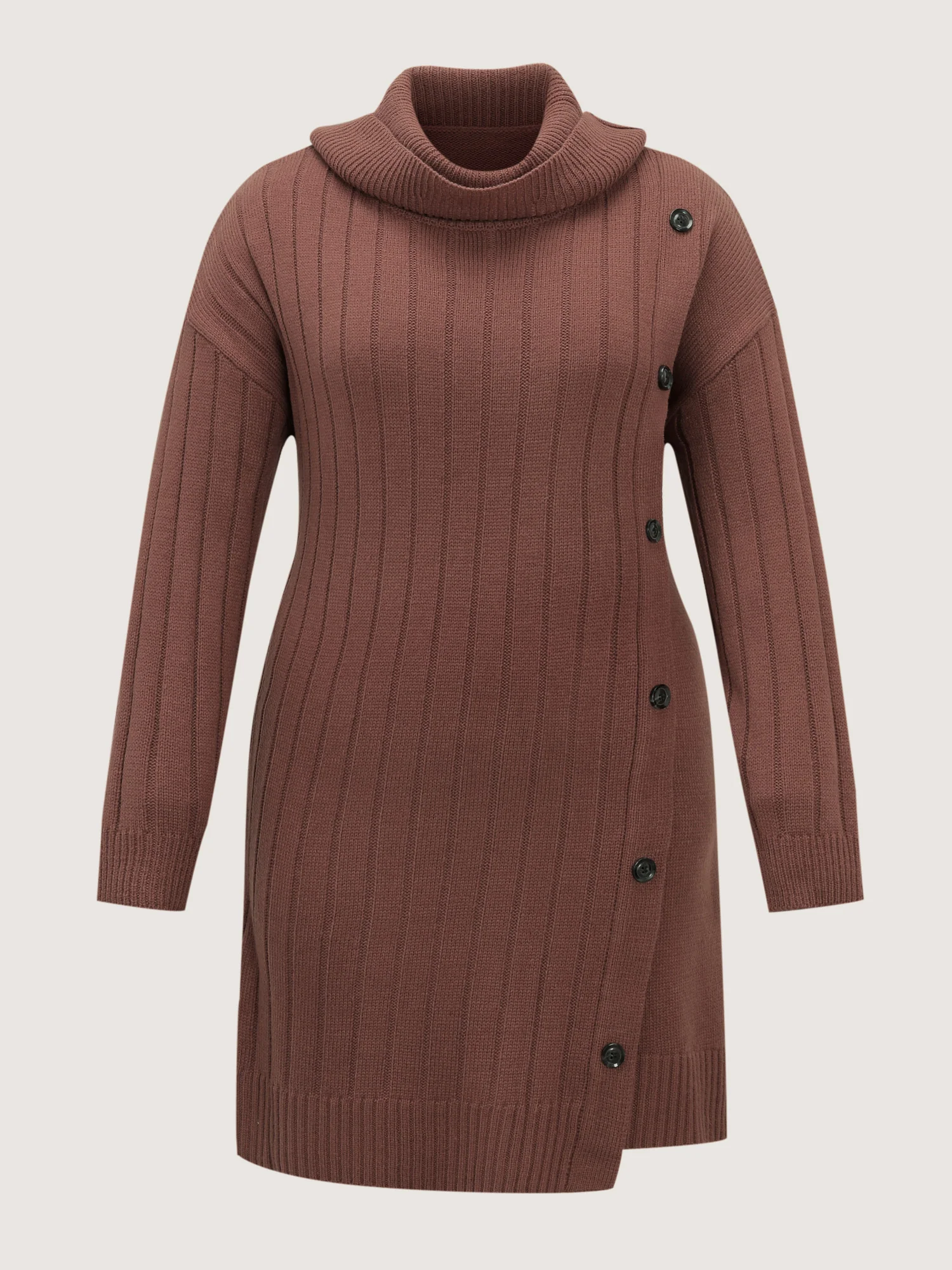 Textured Turtleneck Button Wrap Sweater Dress - Image 5