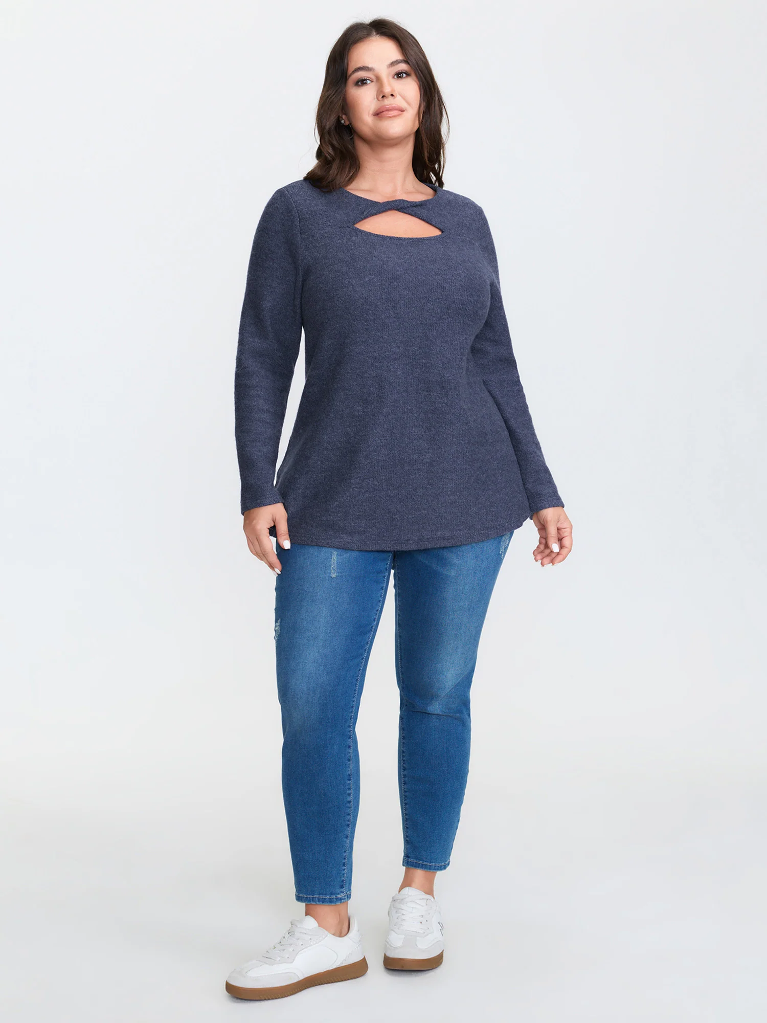 Textured Twisted Neckline Cut-Out T-Shirt - Image 3