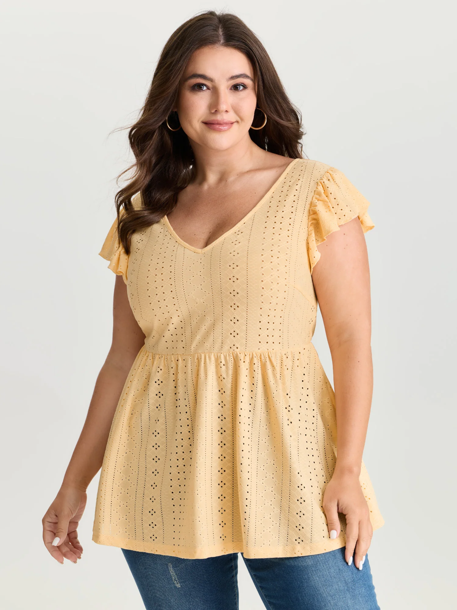 Textured V-Neck Babydoll Knit Top - Image 2
